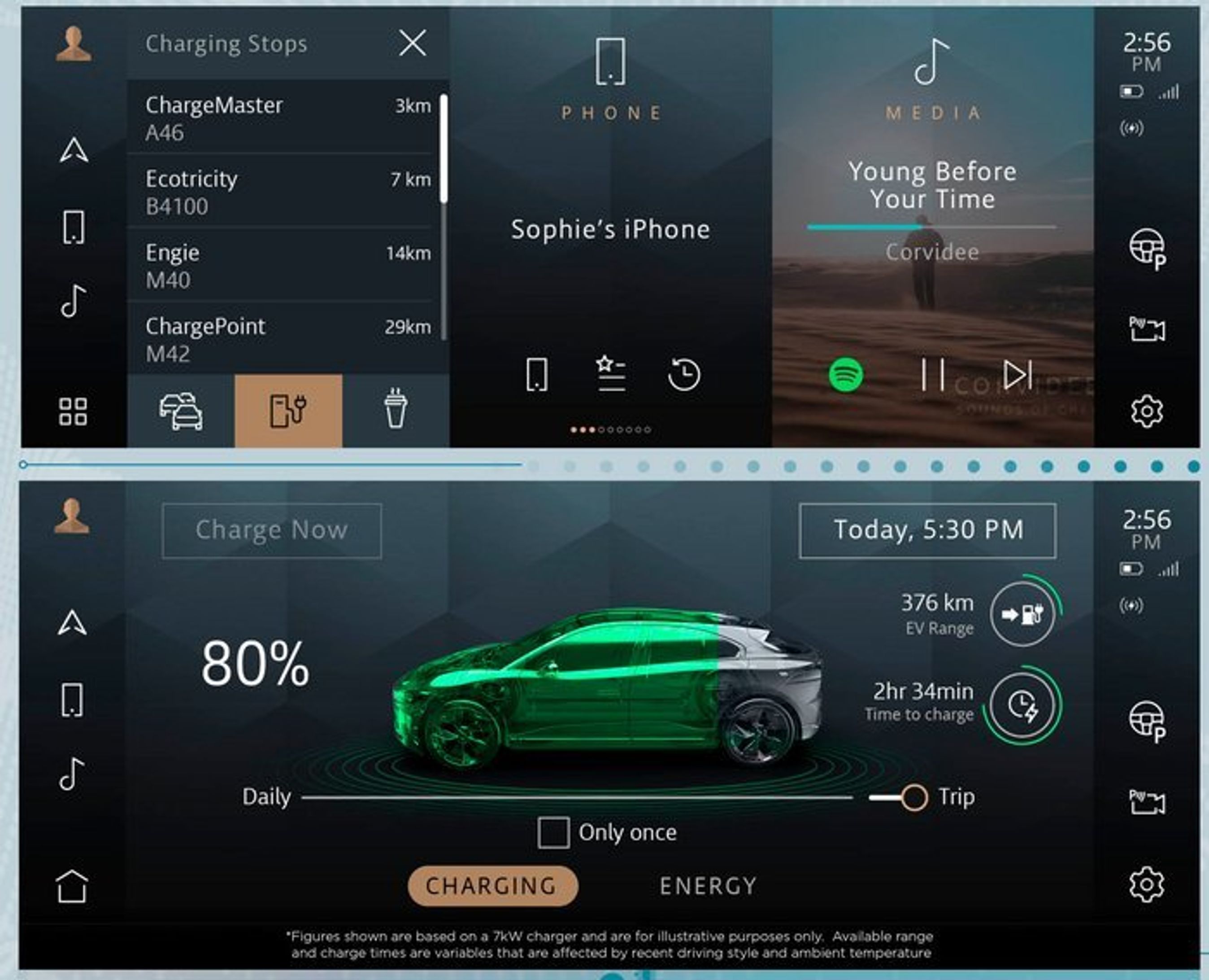 Det nye interface i Jaguar I-Pace 2021-årgang.