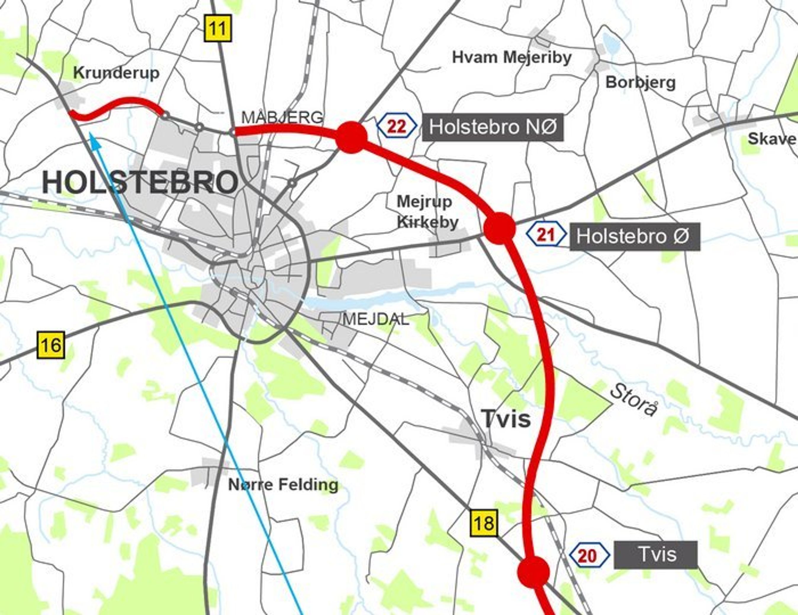 Oversigt over de nye 15 km motorvej.