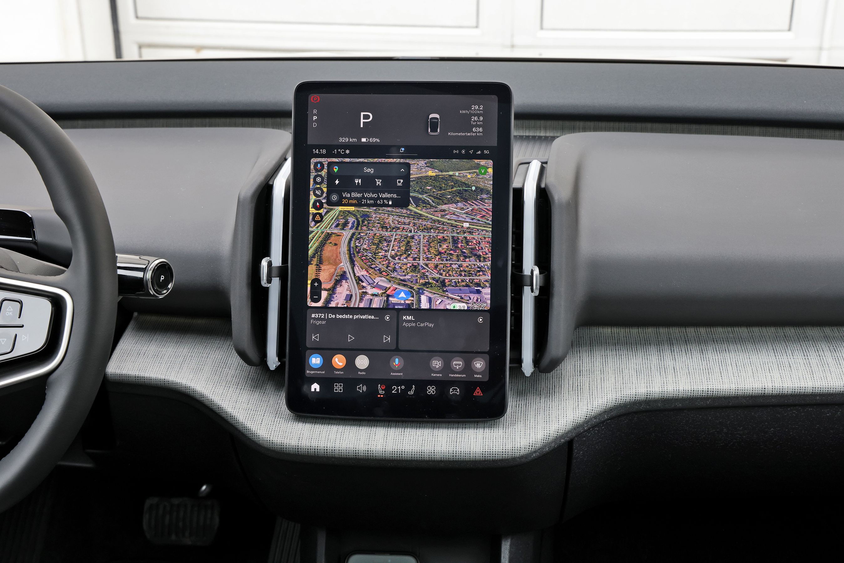 Stor skærm i kabinen i en Volvo EX30