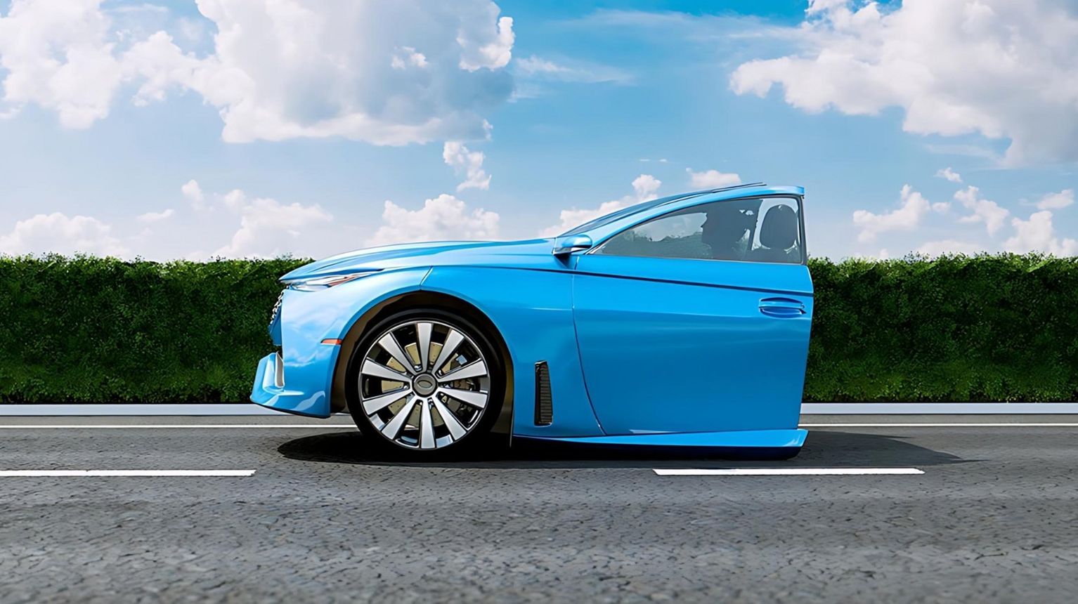 Halveret elbil kører på en vej