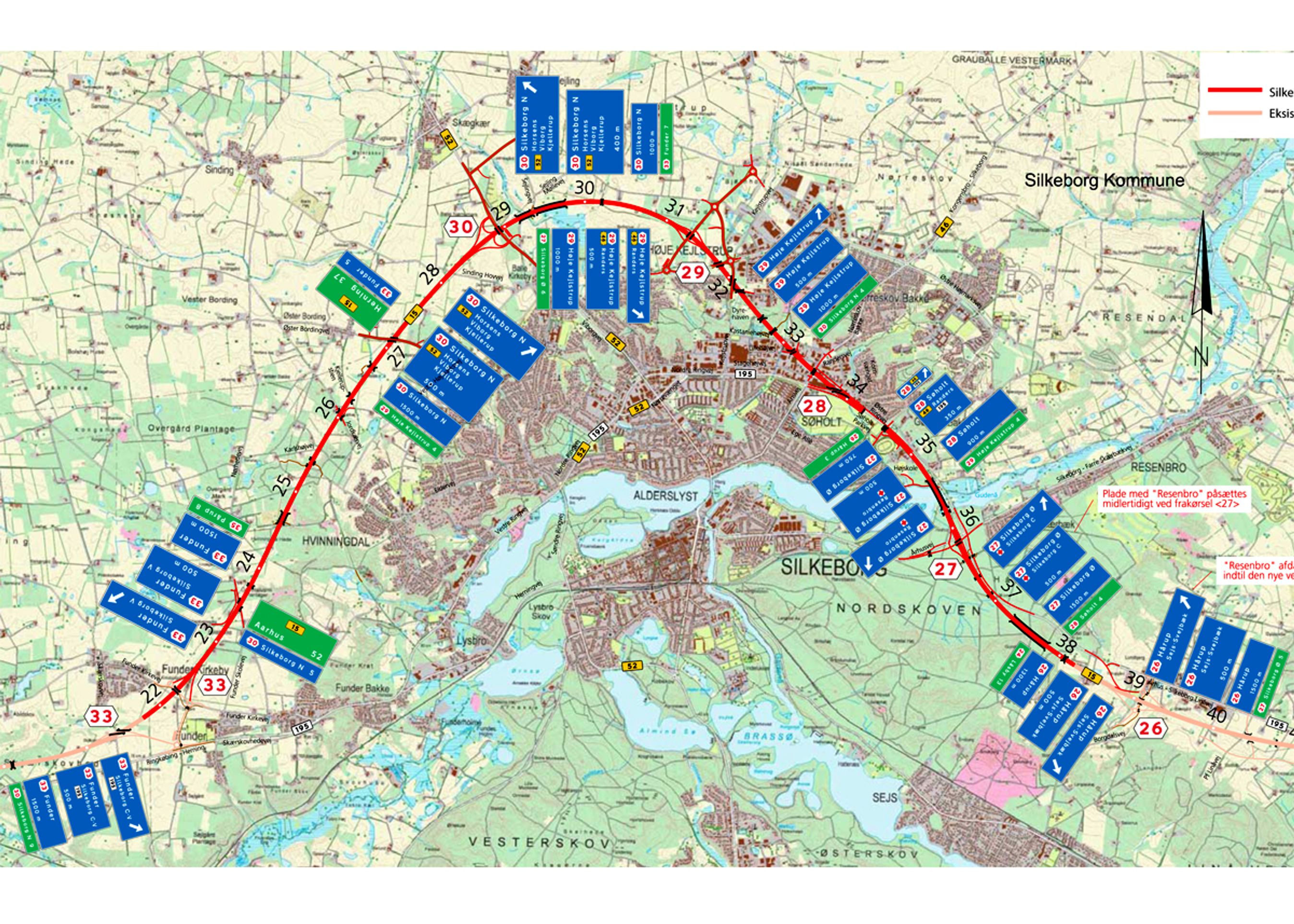 48 større oplysningstavler kommer op på de 18 km motorvej, der får mange tilslutninger i forhold til sin længde.