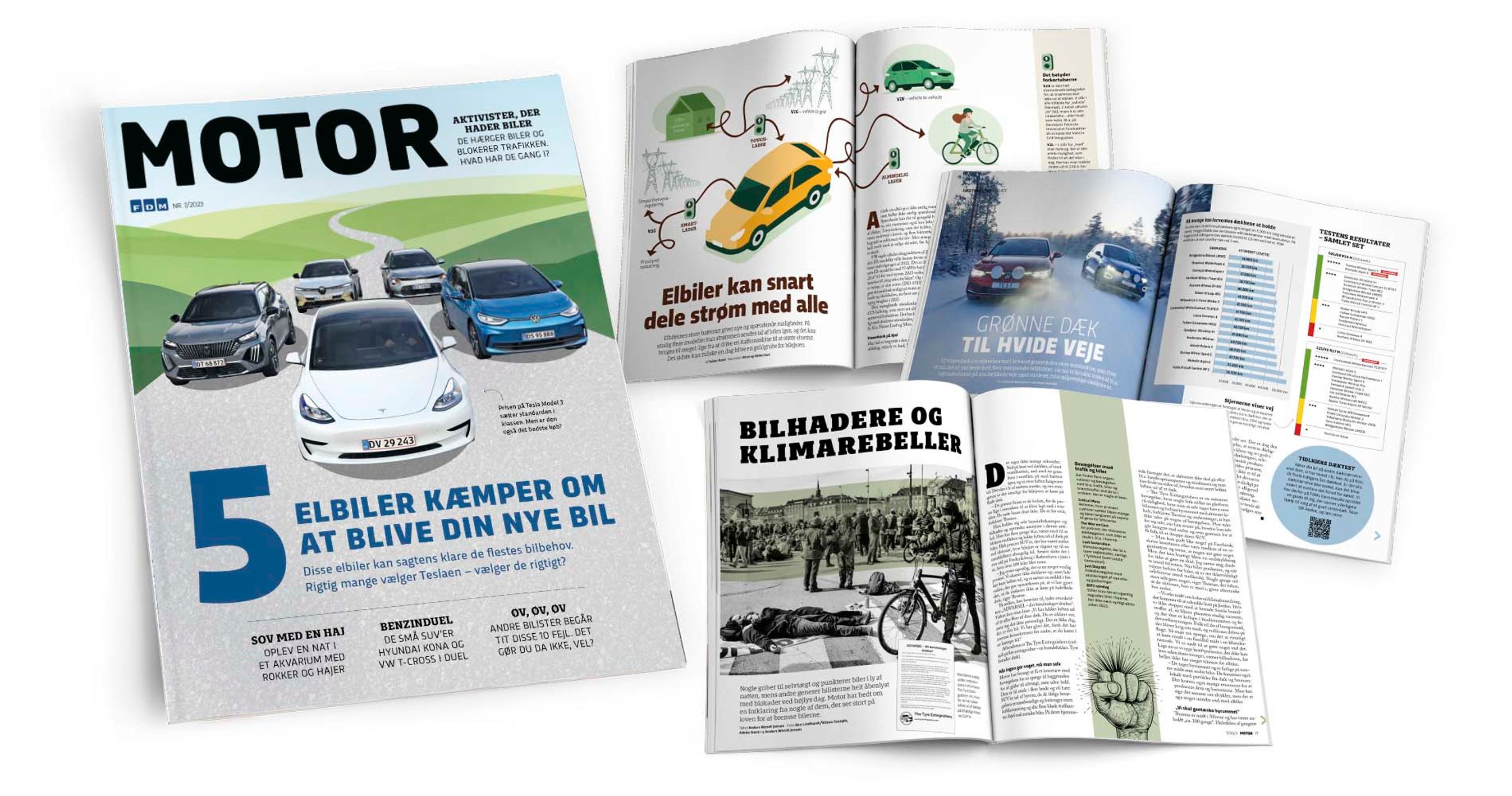 Kollage af sider fra magasinet Motor.