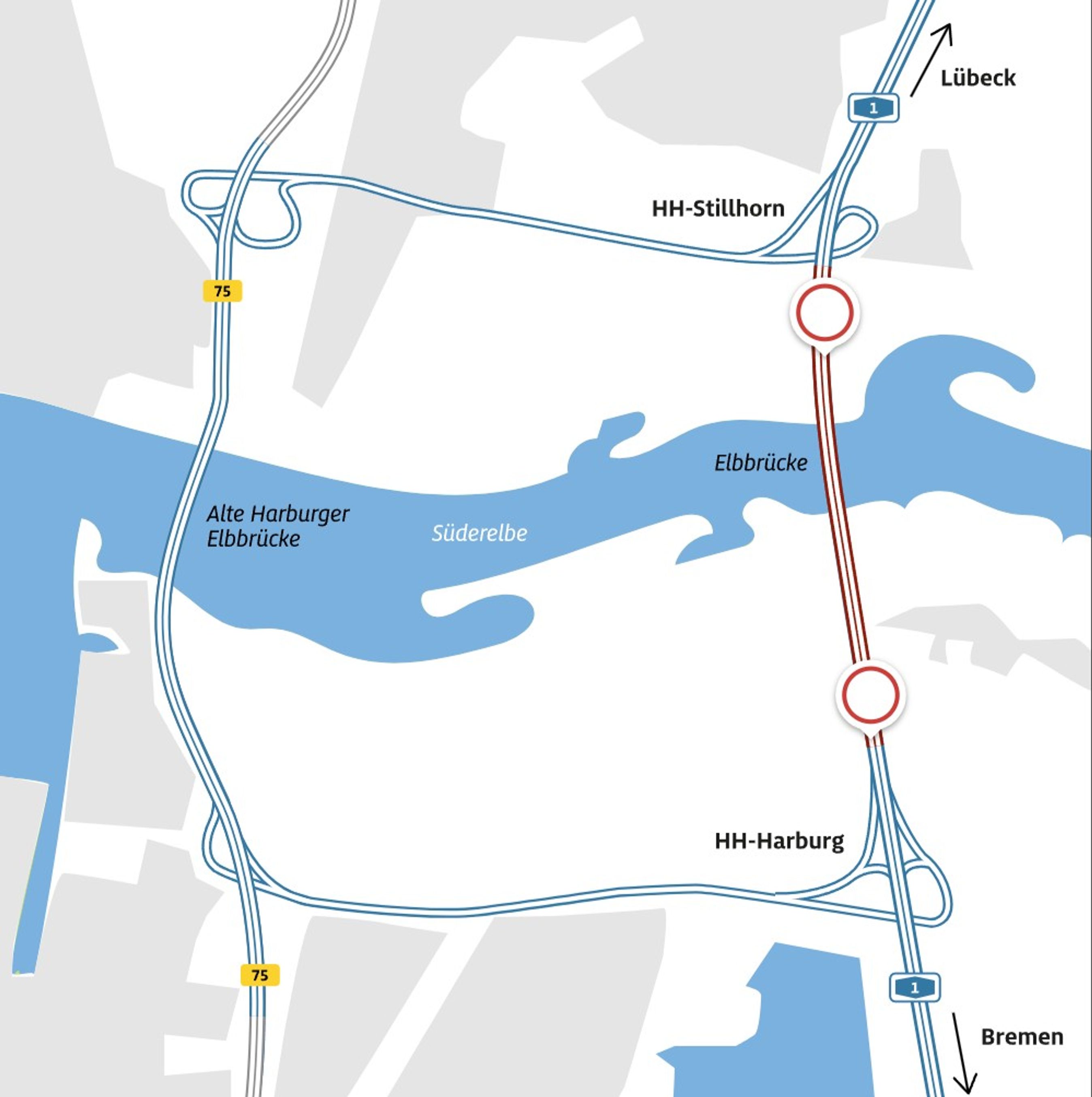 Grafik over vejarbejde på Autobahn A1 ved Hamborg.
