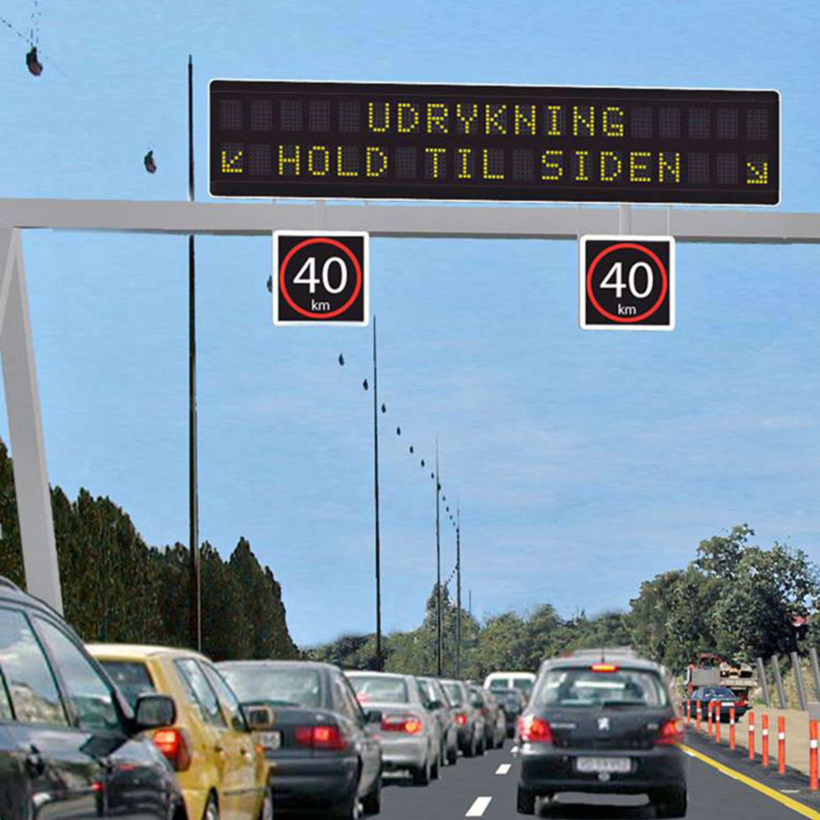 Tavlerne vil kun blive tændt de ca. to gange ugentligt, en vigtig ambulance skal hjælpes igennem. Computerillustration: Vejdirektoratet