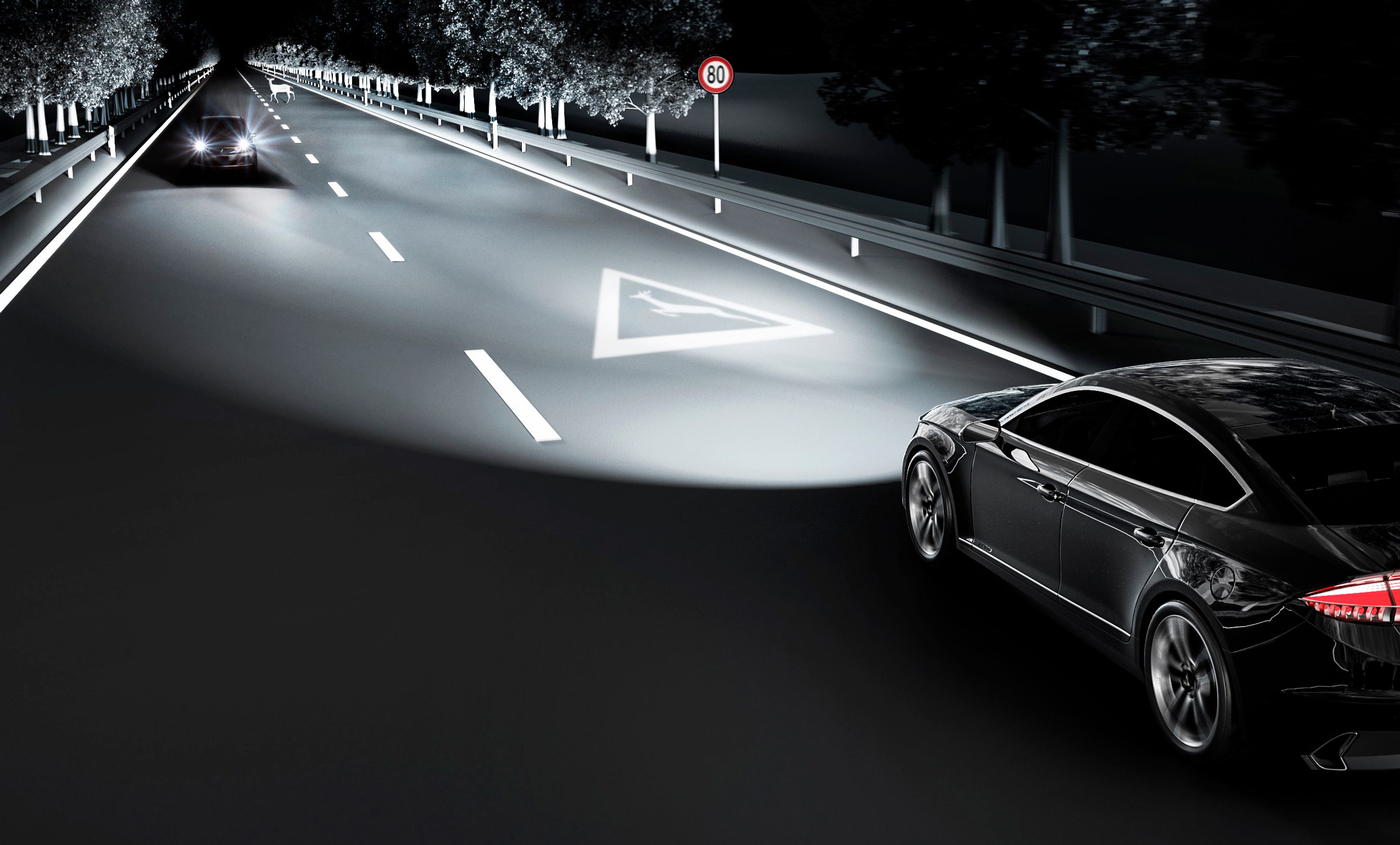 De nye lygter kan tegne og skrive symboler på asfalten.