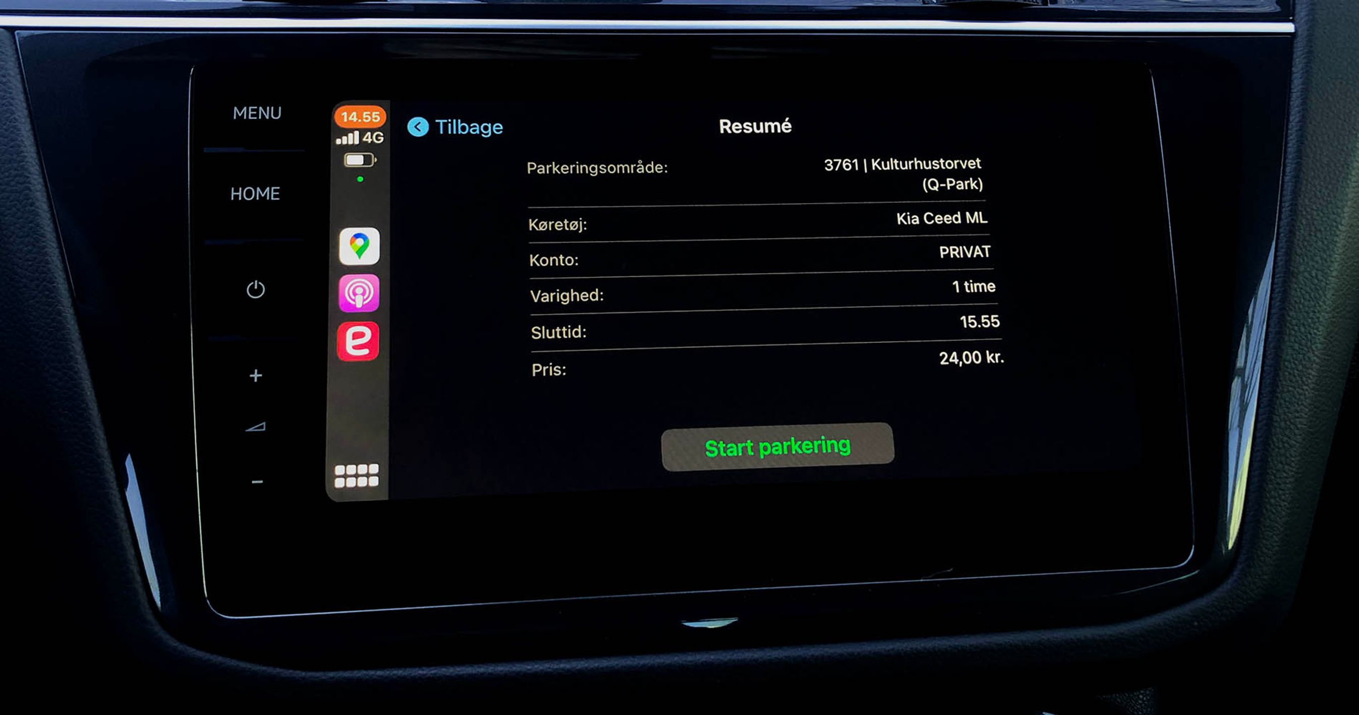 EasyPark har lavet en app, der også kan vises i Apple CarPlay