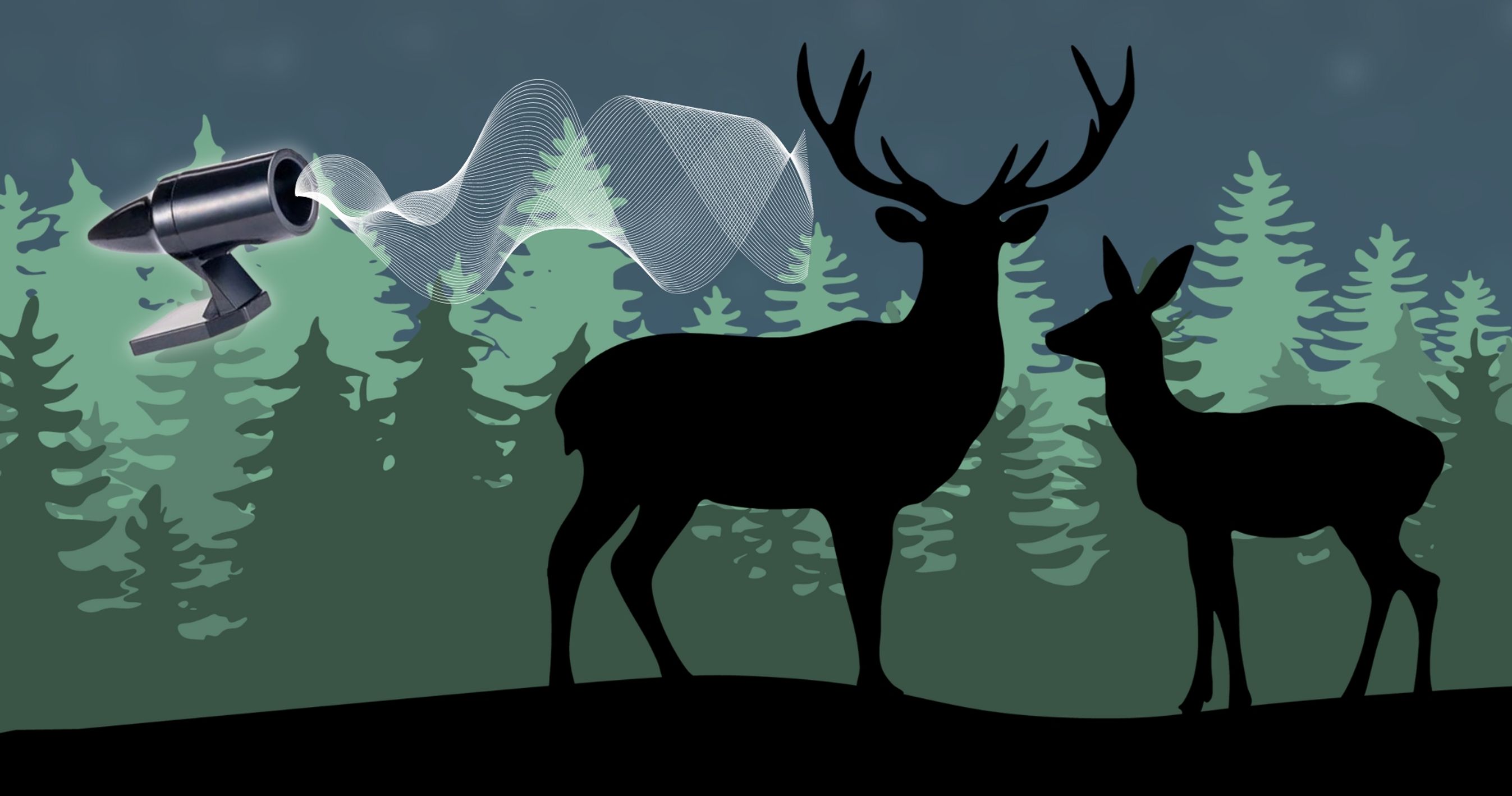 Illustration med rådyr, skov og vildtfløjte