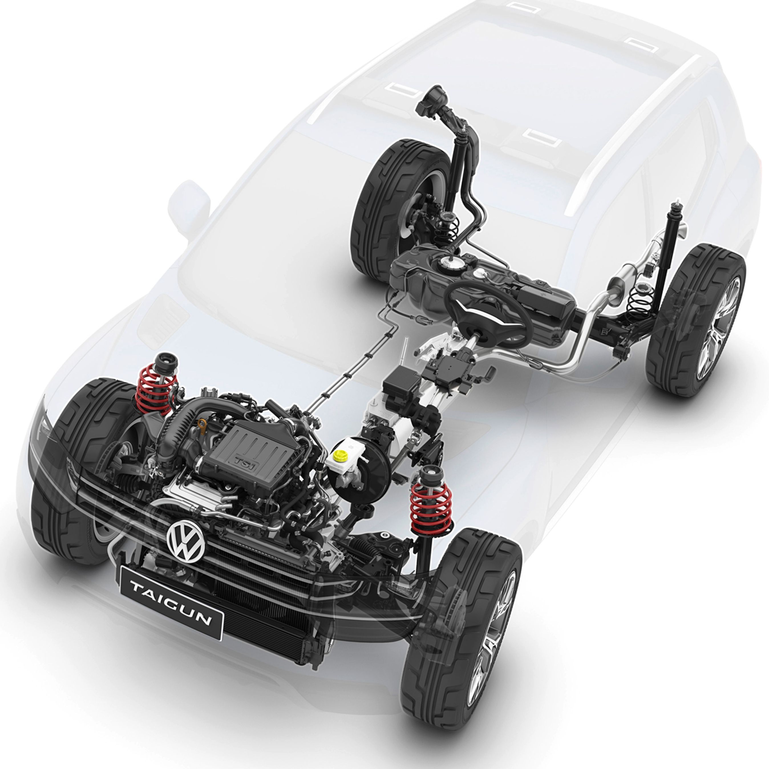 Platformen til Taigun kommer fra "New Small Family", som også er arkitekturen under Up. Billedet afslører, at bilen ikke har firehjulstræk.