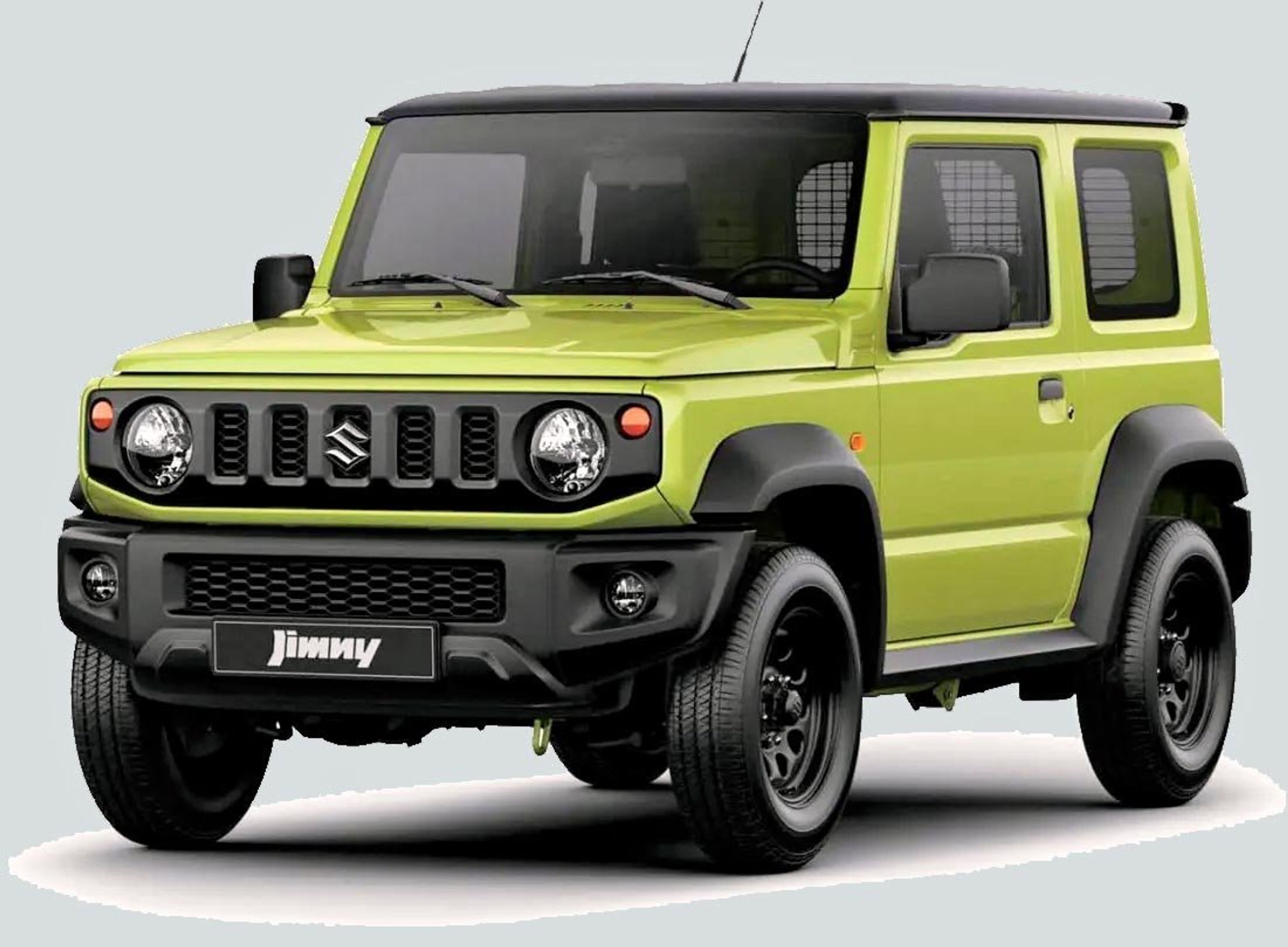 Gul Suzuki Jimny forfra.