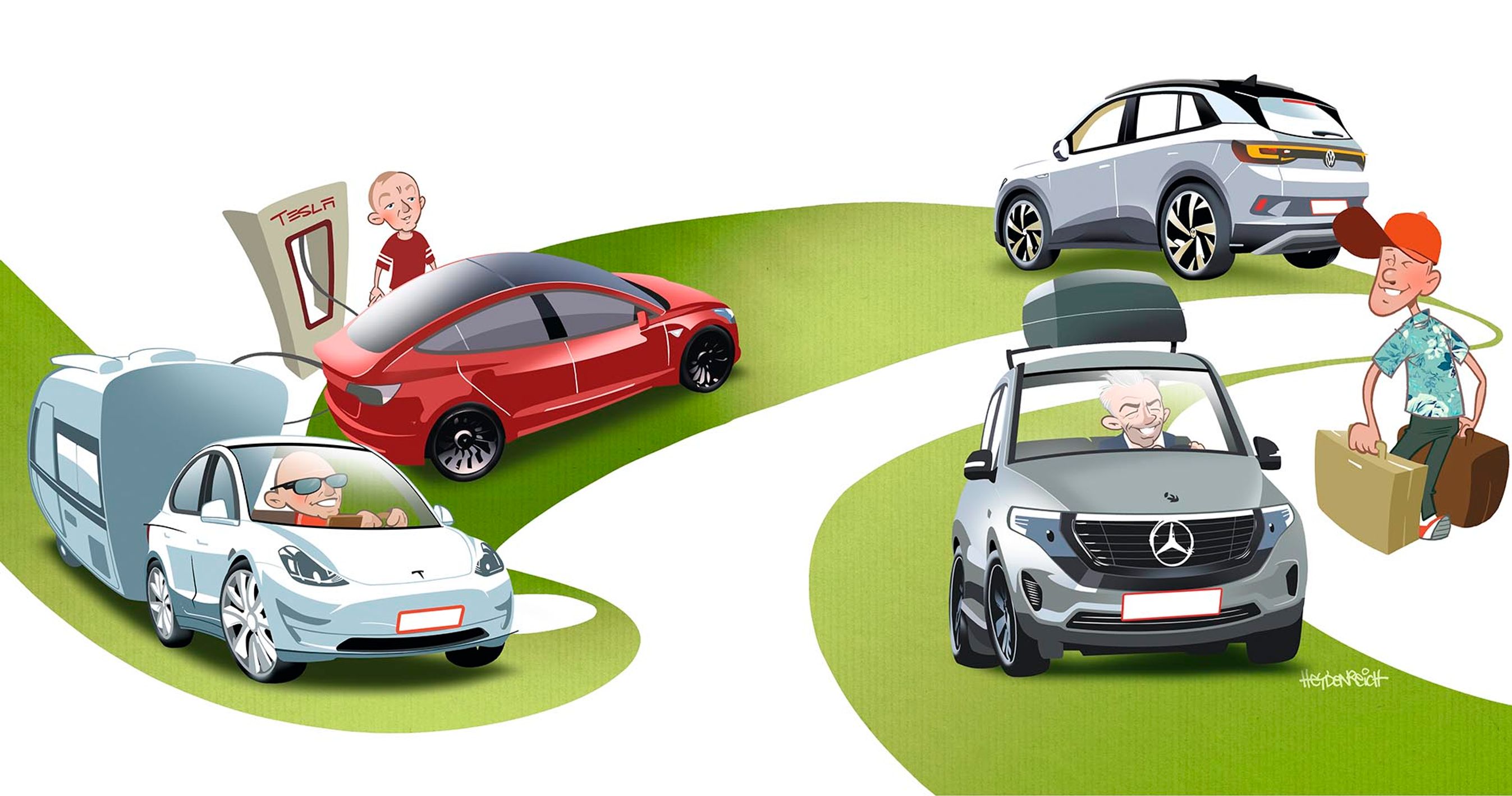 Fire forskellige bilister som har været på bilferie i deres elbil