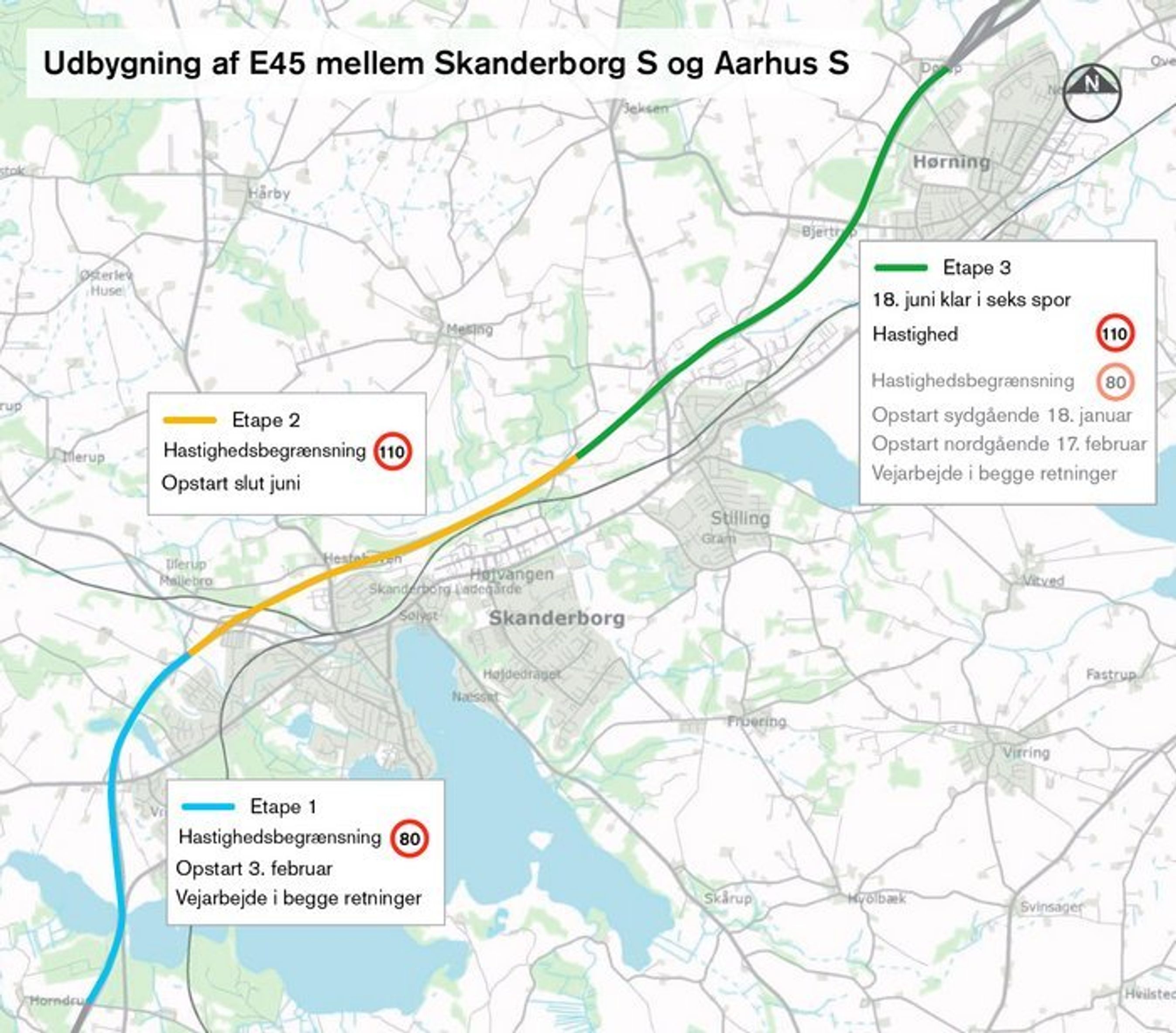 Oversigt over de tre delstrækninger.