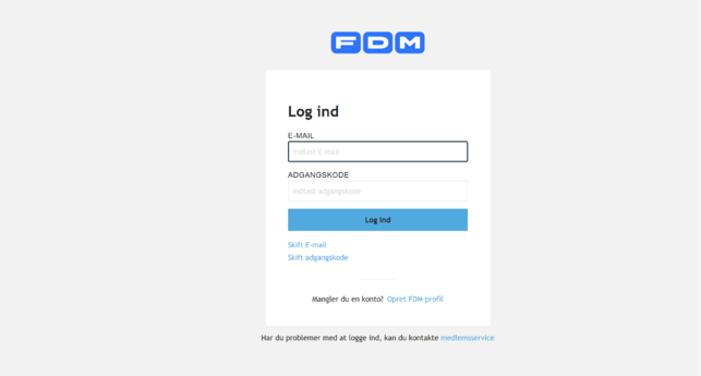 Screen shot af fdm.dk med loginbillede