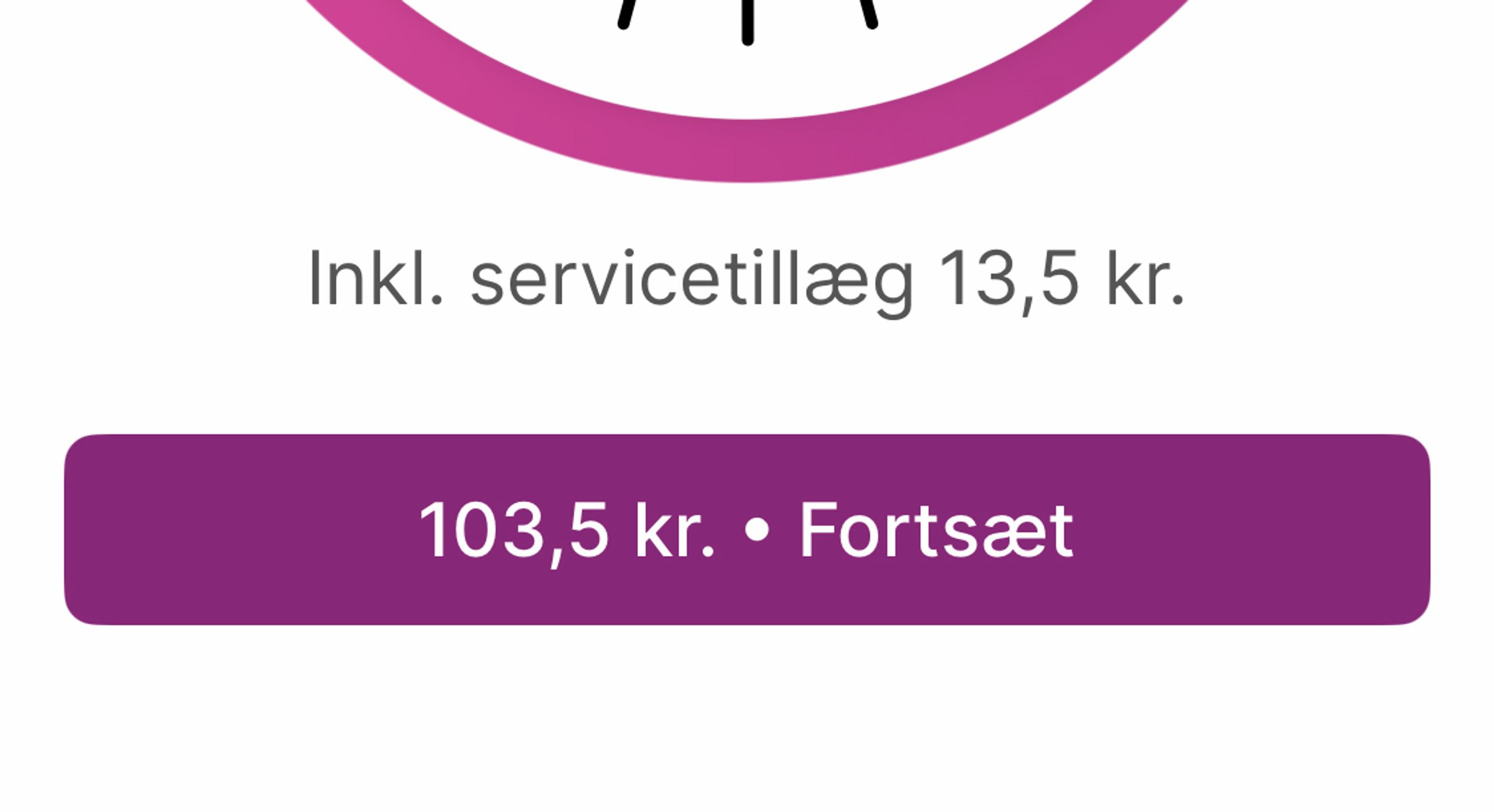 Billede fra app der viser pris og afgift.