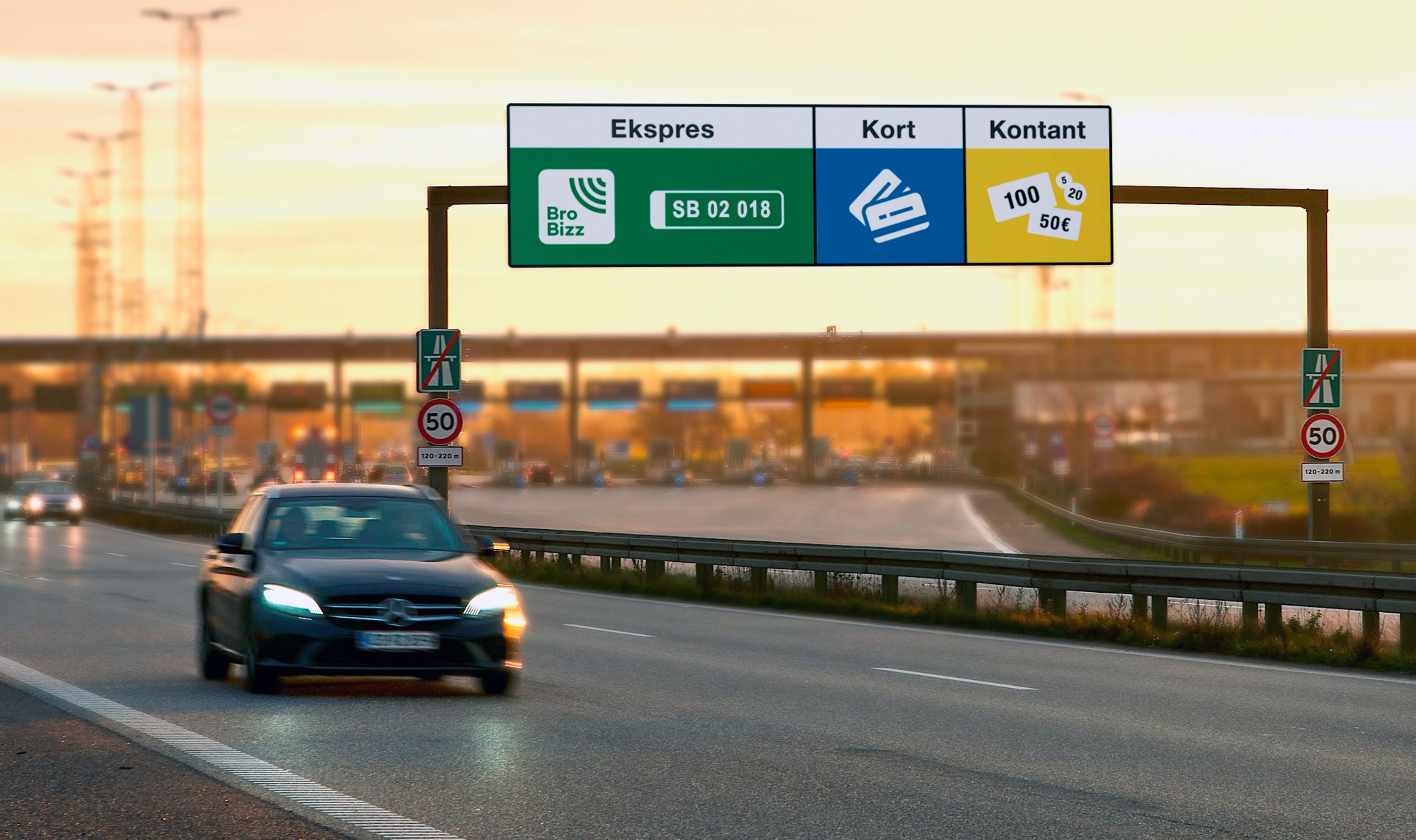 Der er kommet nye skilte ved Storebælt. Fotomontage