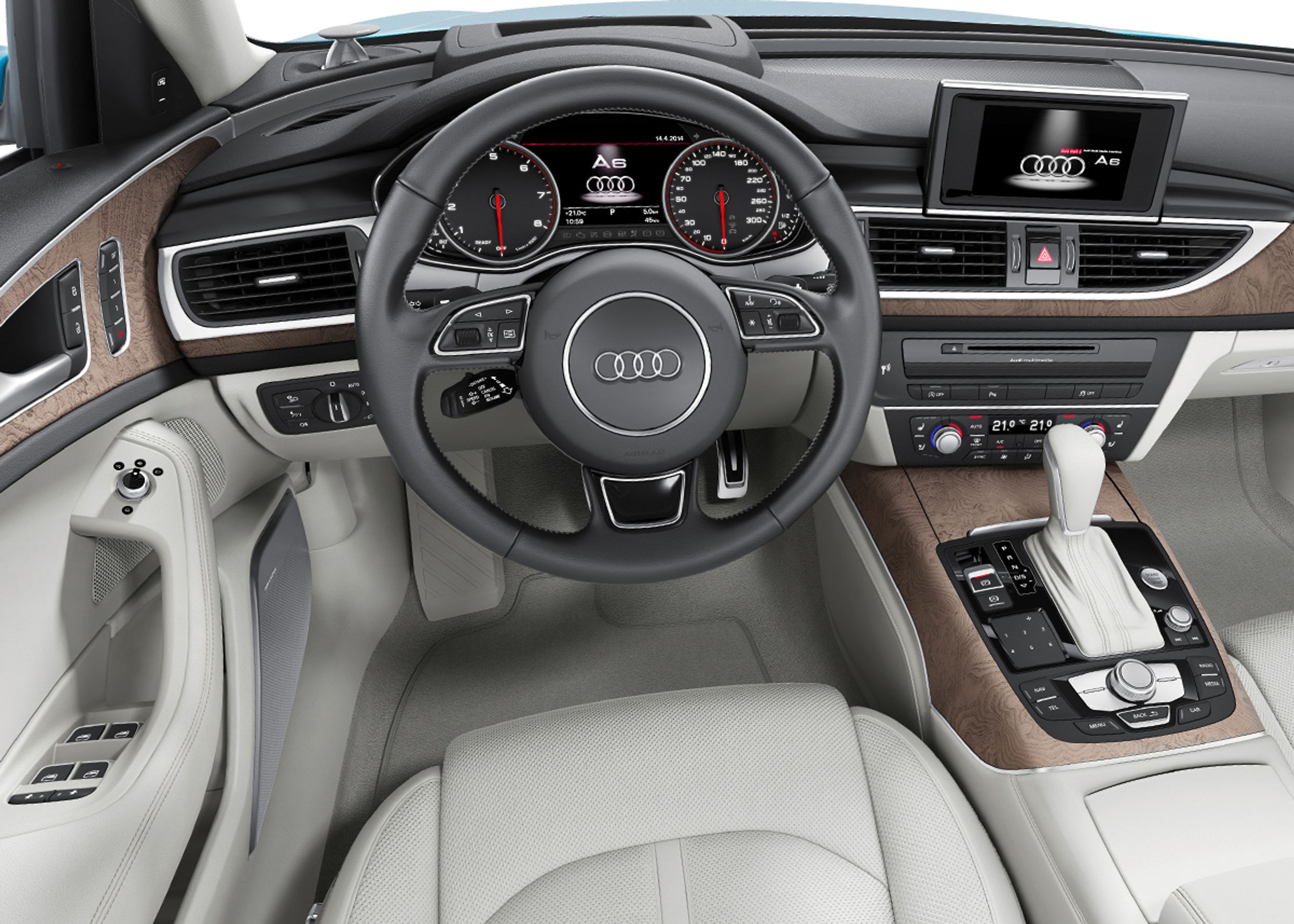 Topmodellen i A6-navigationsanlæg har otte tommers skærm, der kan klappes ned.