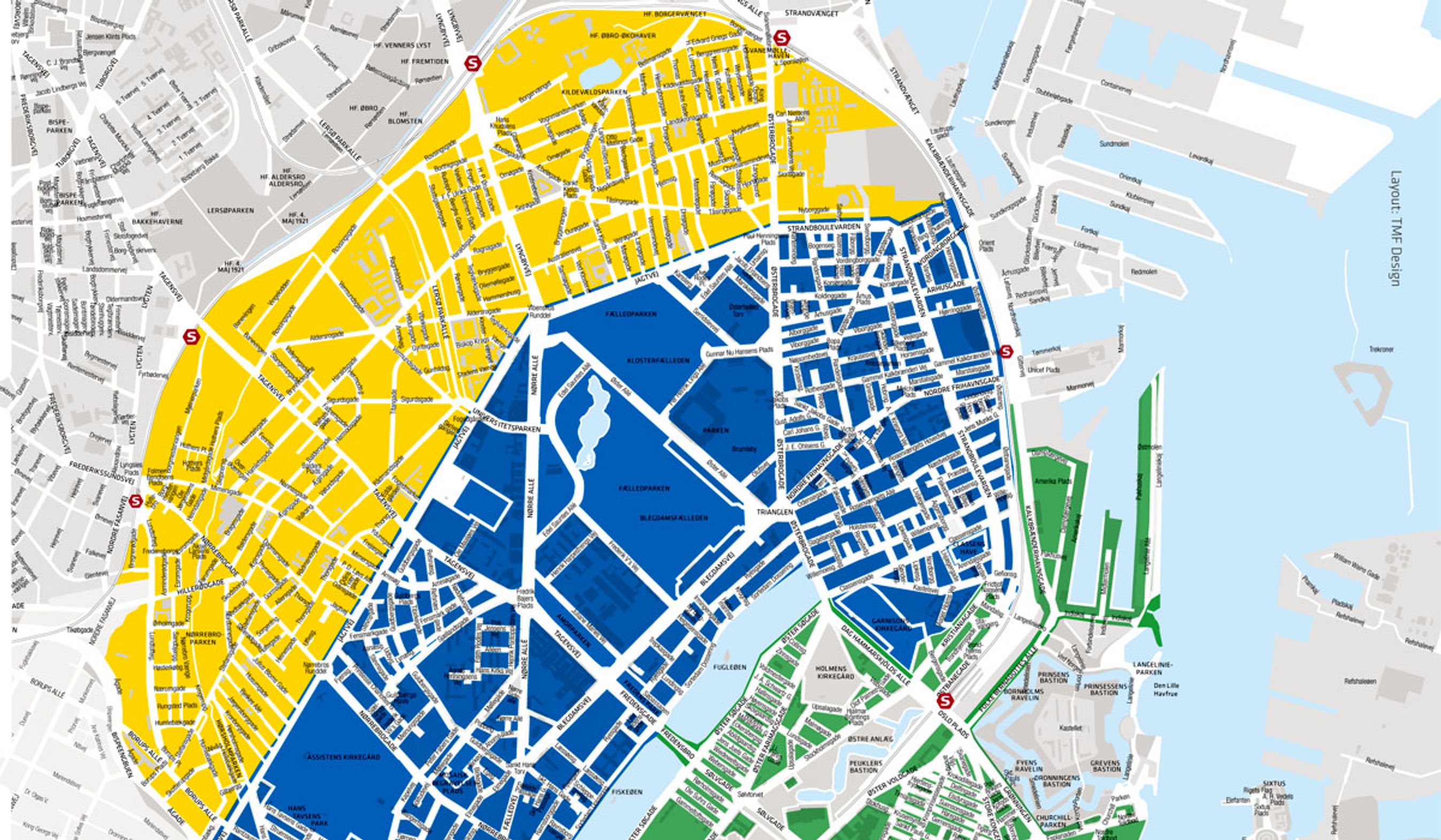 Den gule betalingszone på ydre Østerbro og ydre Nørrebro