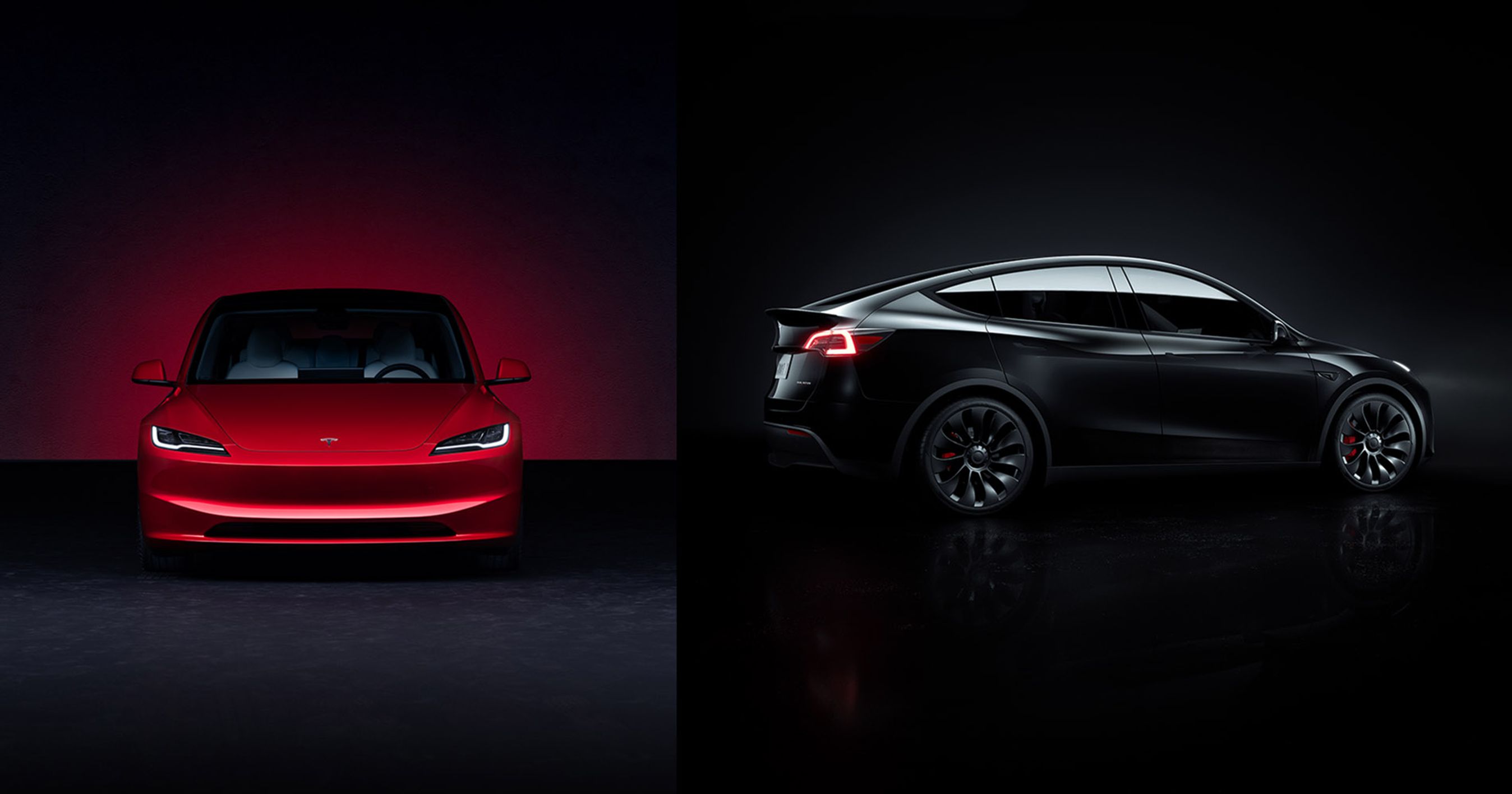 Tesla Model 3 og Model Y på sort baggrund