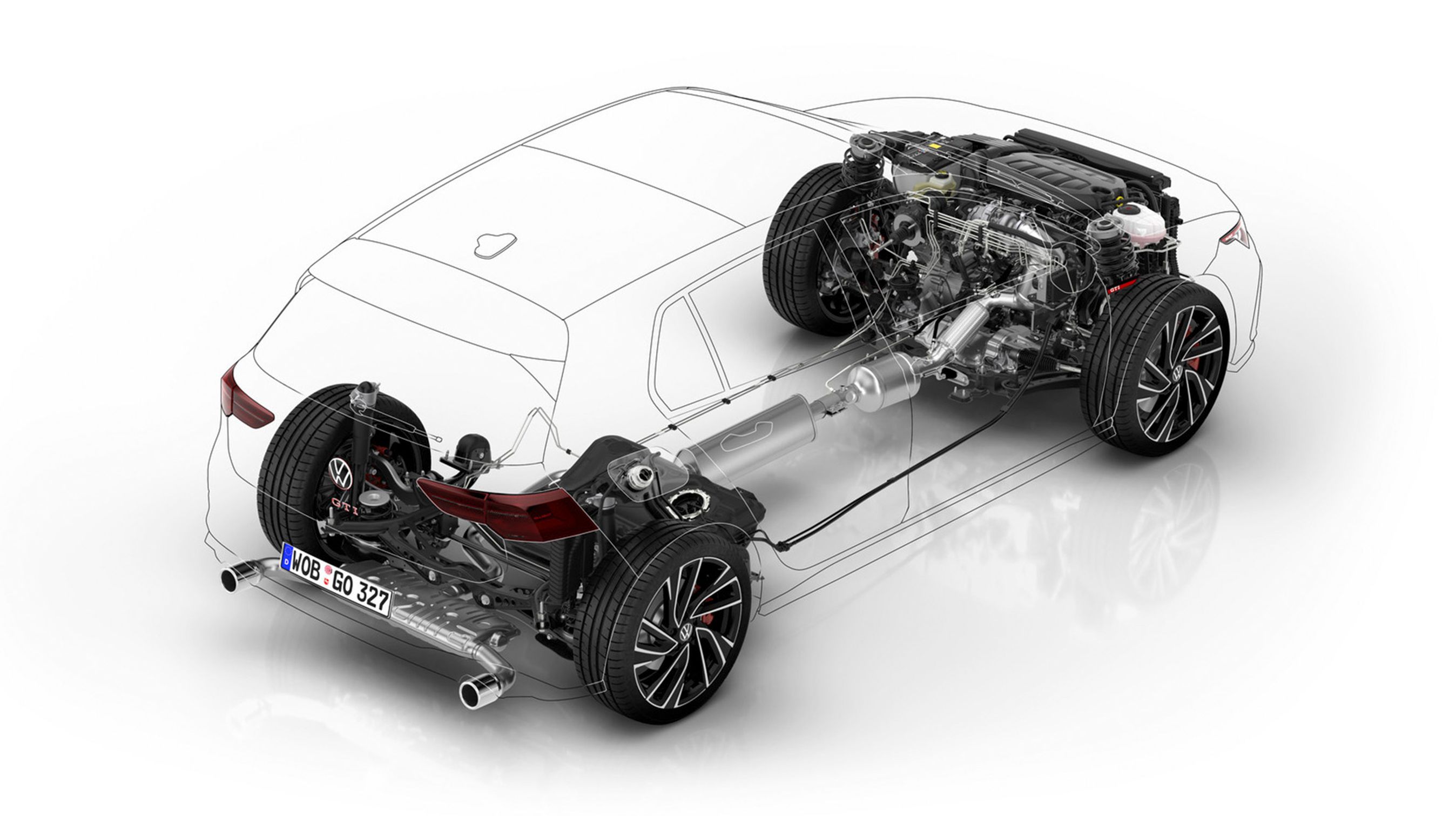 Bagtil er baghjulene ophængt i en multilink bagaksel, der er modificeret med list større fjedervandring og øget brug af aluminium. Som tilvalg kan man købe justerbare støddæmpere.