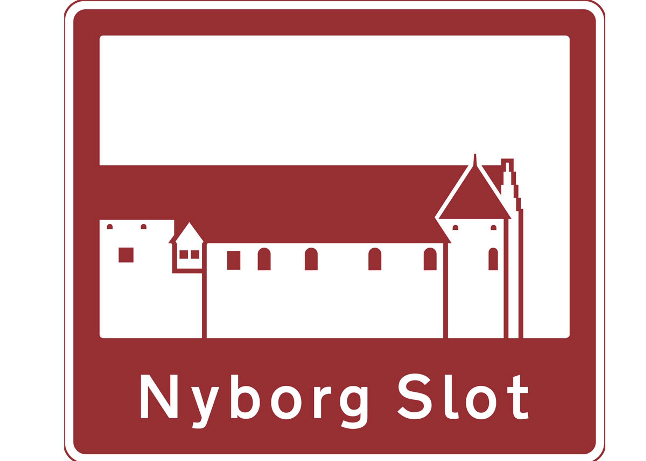 På Fynske Motorvej kan man nu møde dette skilt, der inden frakørslen oplyser om Nyborg Slot.