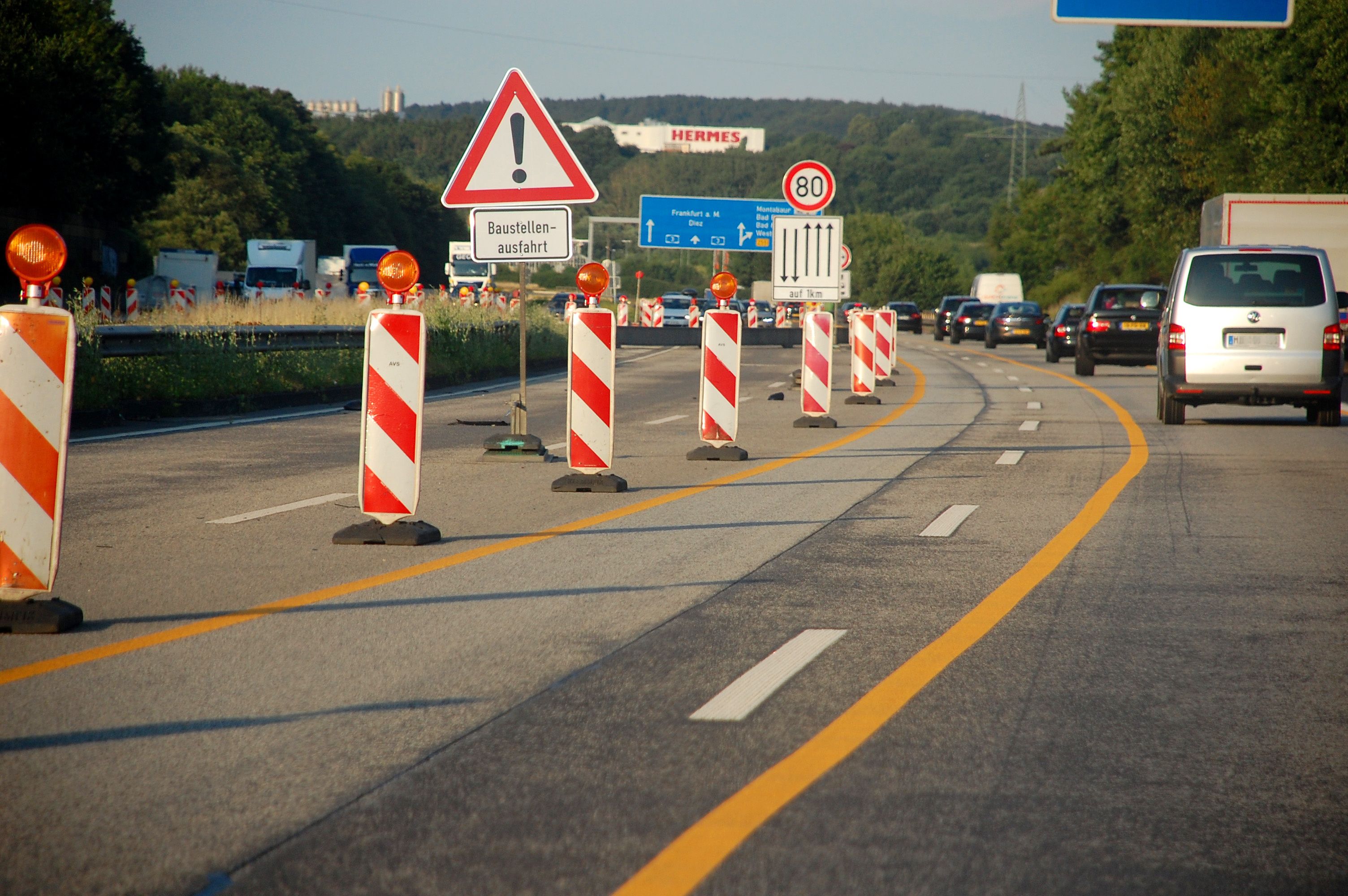Trafik ved vejarbejde på tysk motorvej