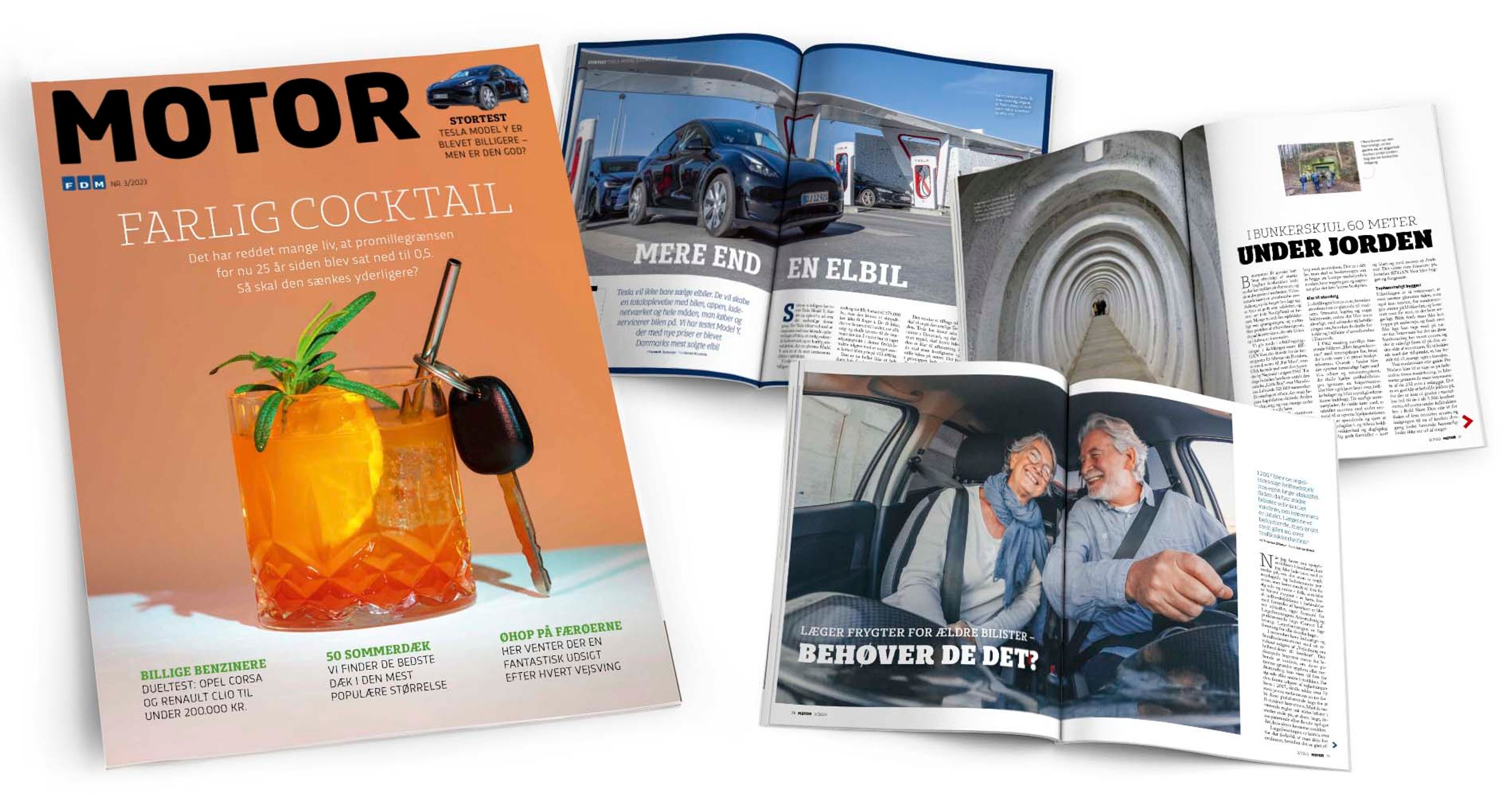 Kollage med artikler fra Motor nr. 3 2023