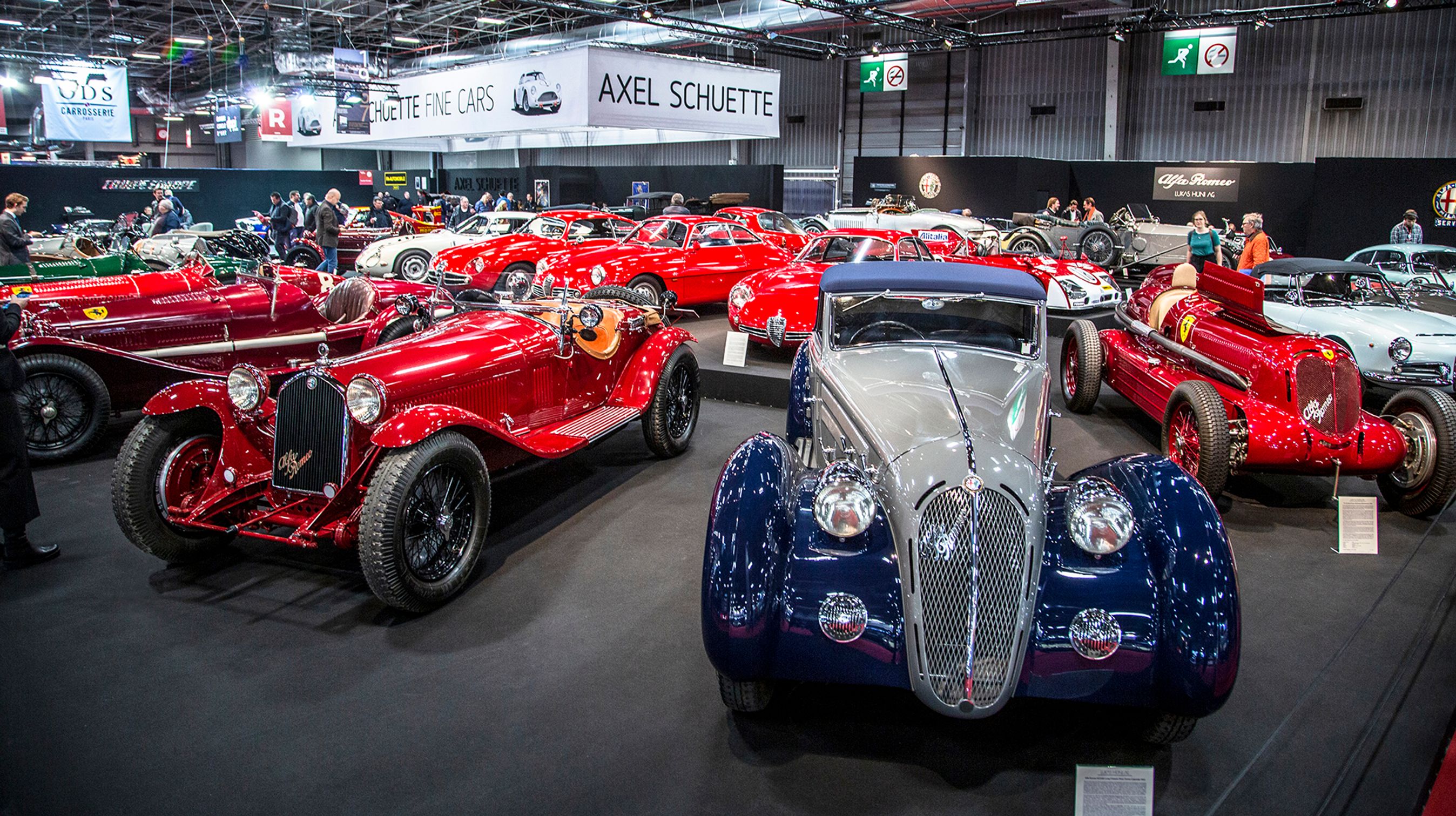 Et af højdepunkterne på årets Rétromobile var en imponerende specialudstilling af Alfa Romeo på den schweiziske klassikerforhandler Lukas Hünis stand.