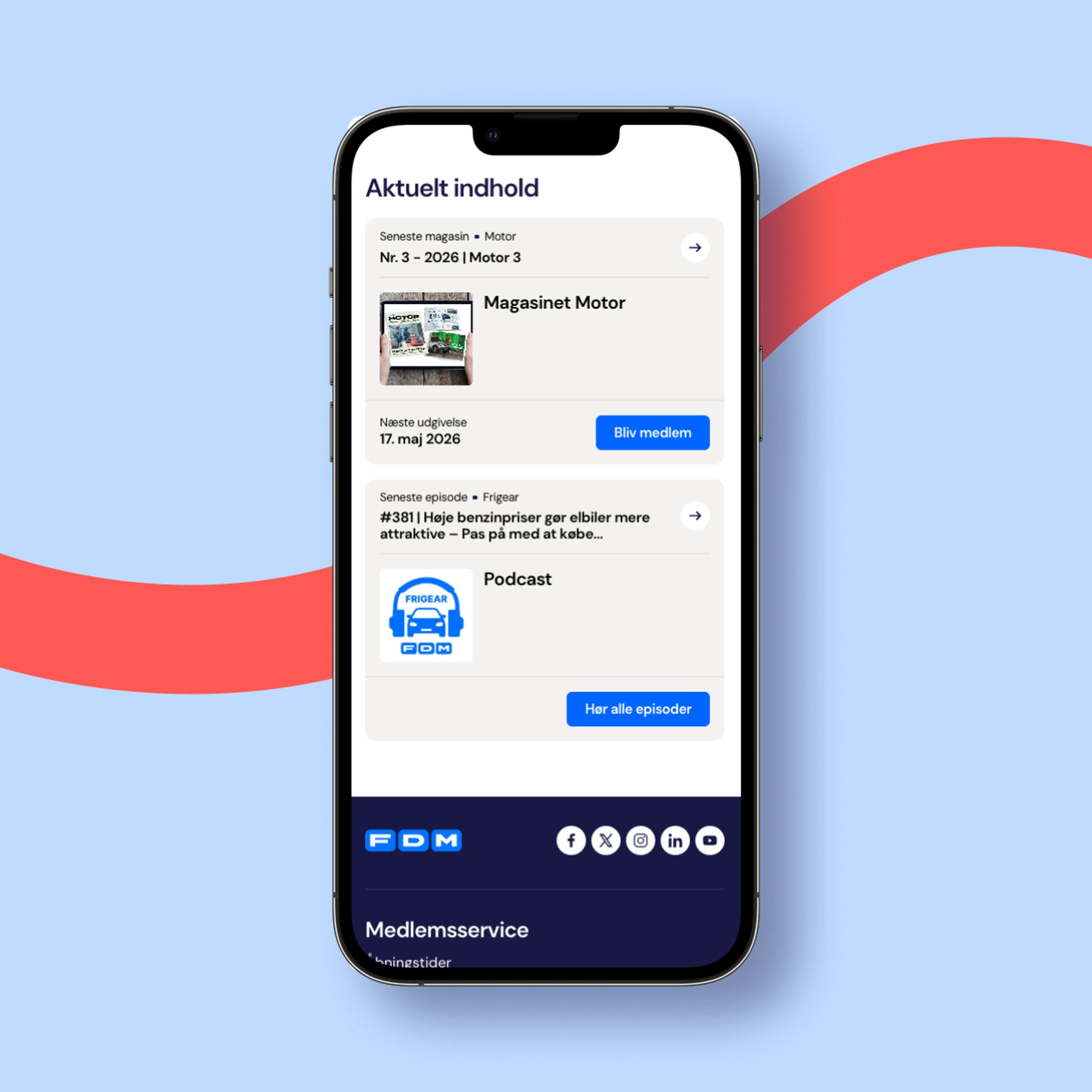 Illustration af mobiltelefon med podcast fra FDM