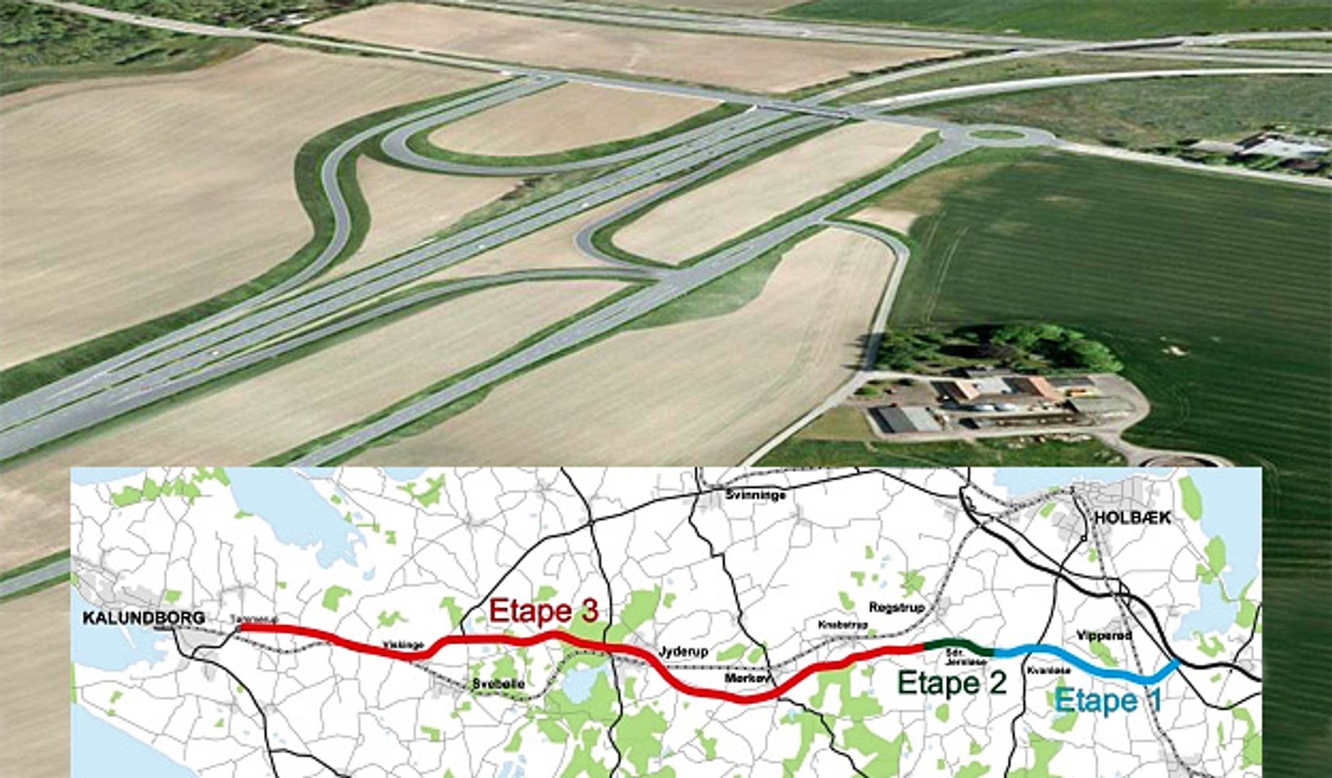 Tæt på det sted, hvor den nye motorvej støder til Holbækmotorvejen, anlægges dette tilslutningsanlæg.