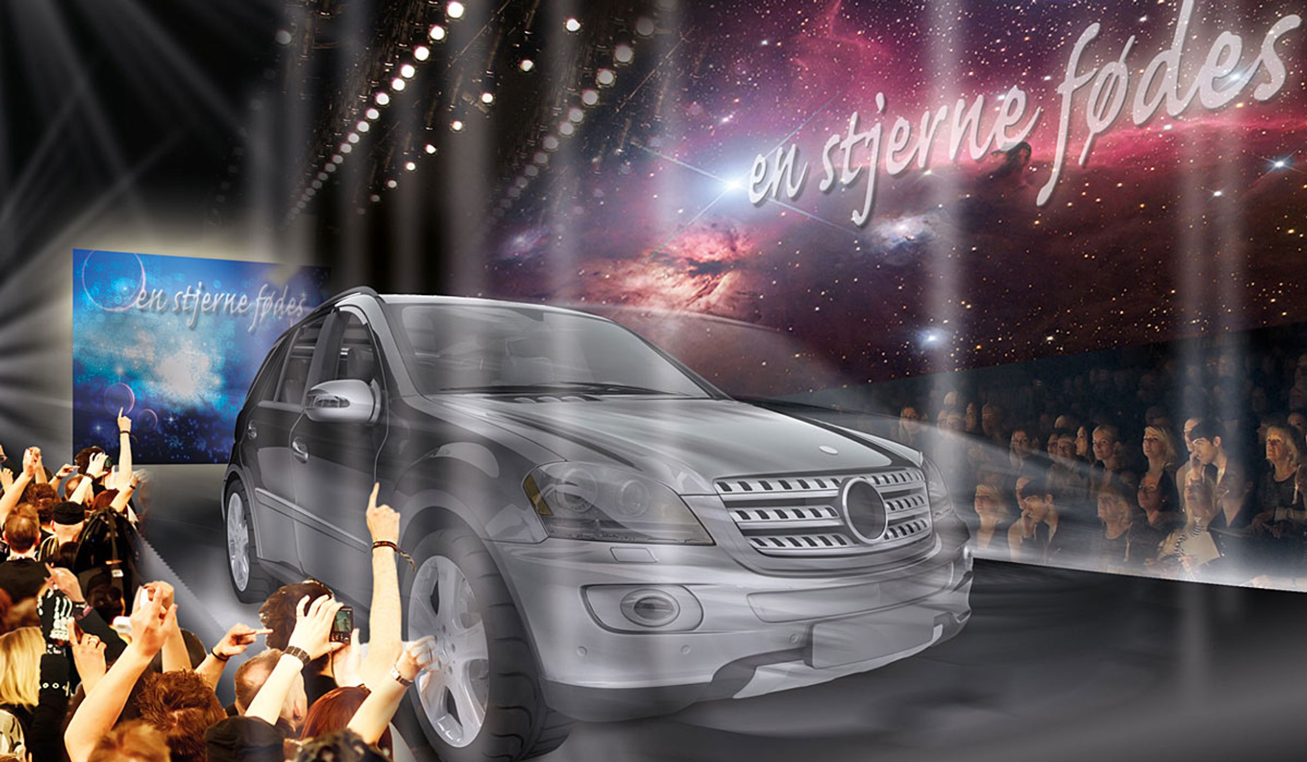 På en såkaldt Carwalk præsenteres 22 af de mest spændende nyheder, der ruller over scenen med speak. Computerillustration