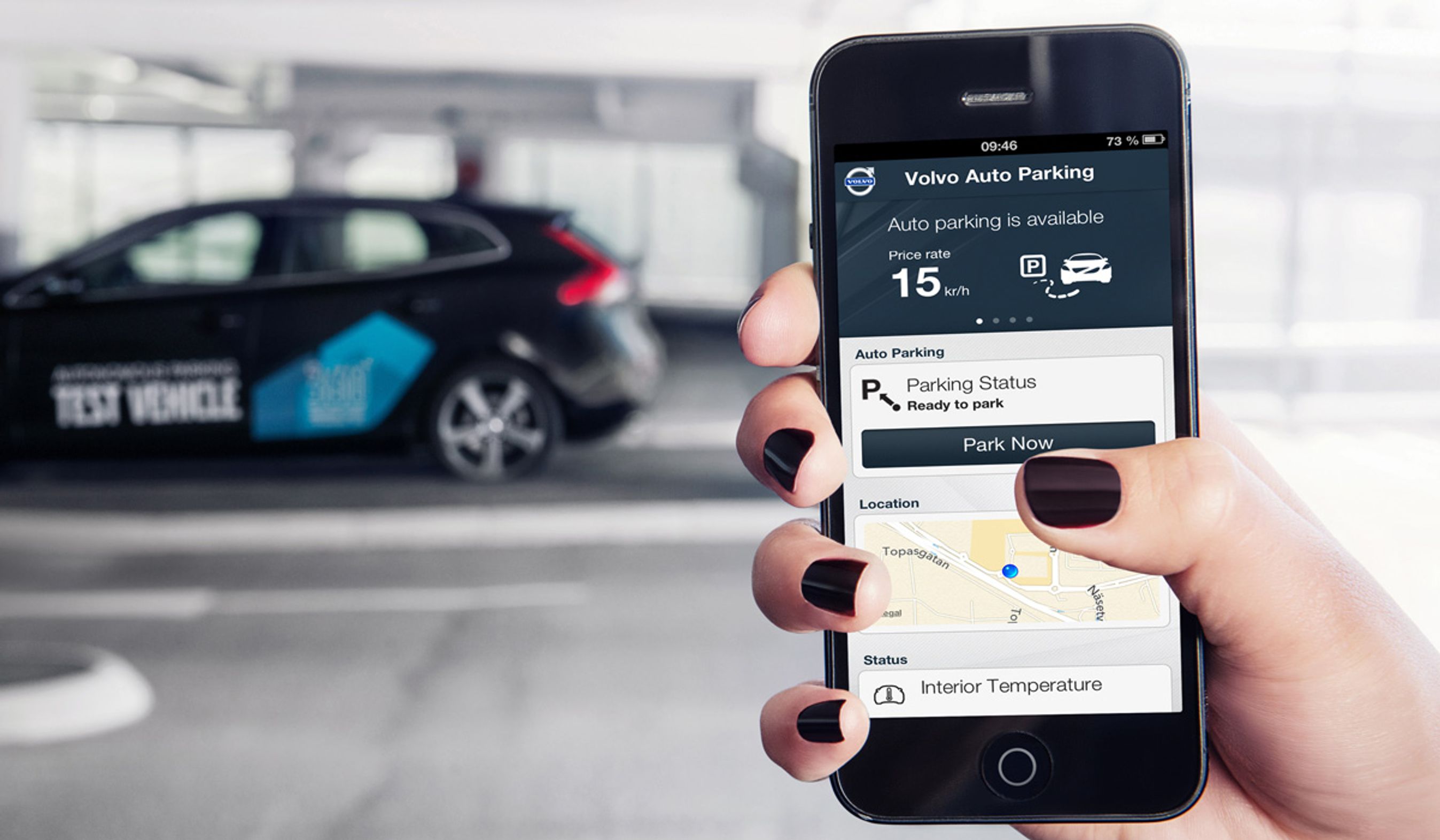 Med en smartphone kan Volvo'en blive bedt om at køre hen og parkere - eller om at komme og hente ejeren.