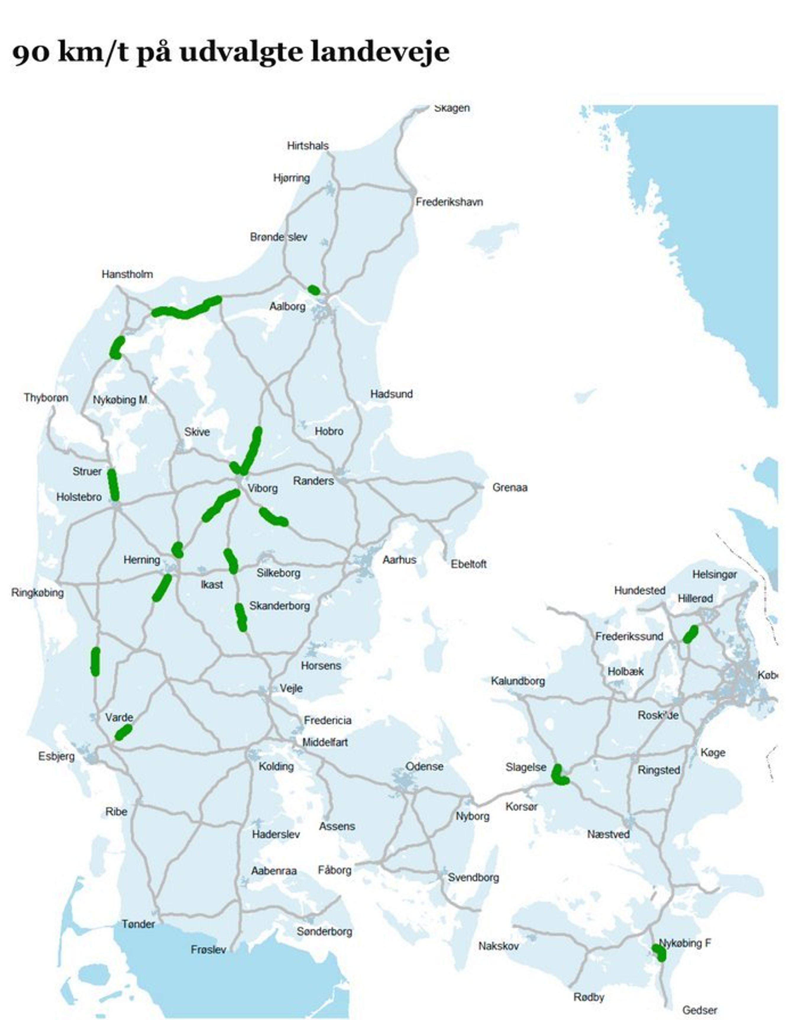 Kort over 90-strækninger.