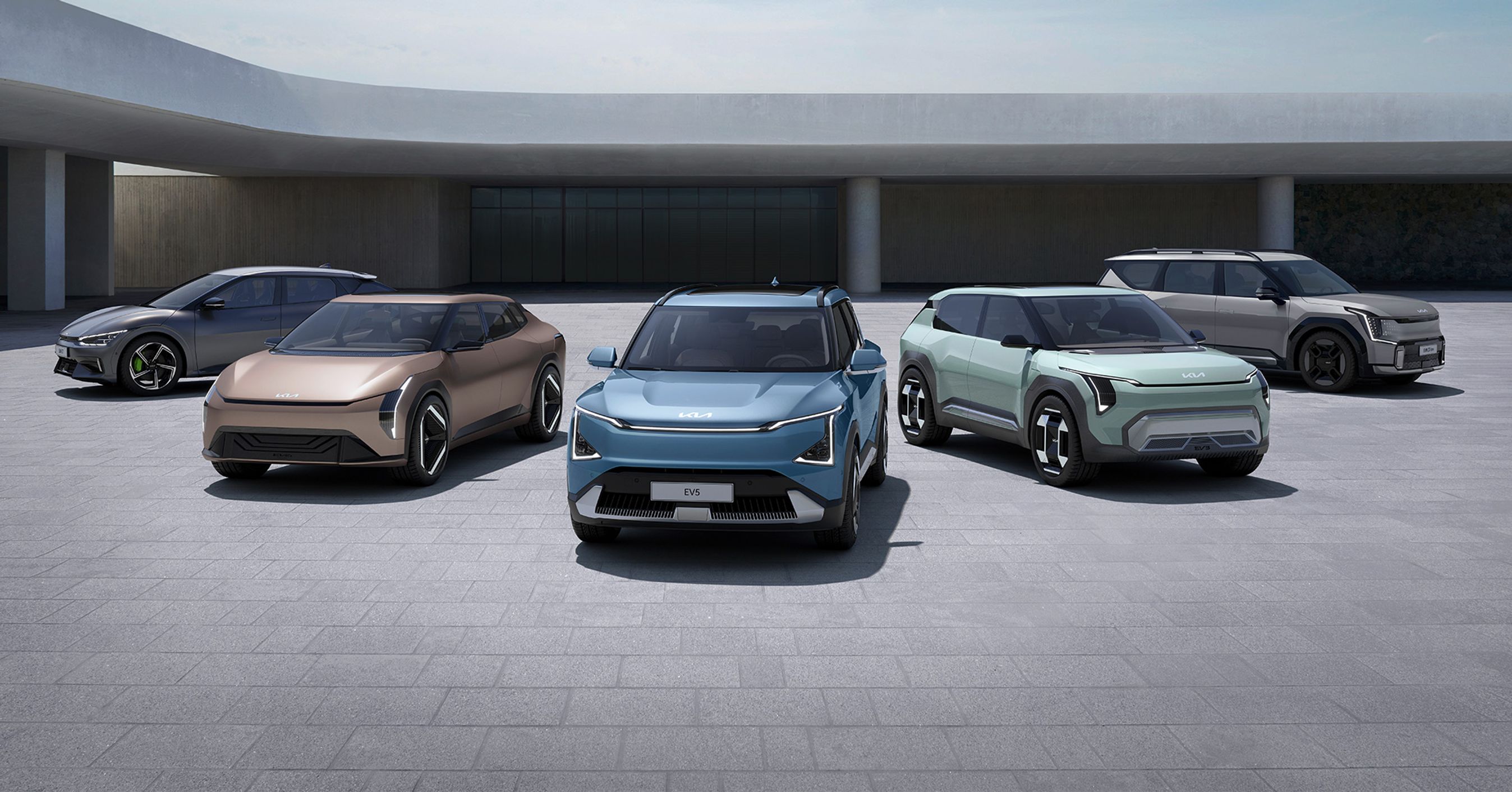 Kias 5 EV-modeller i vifteform.