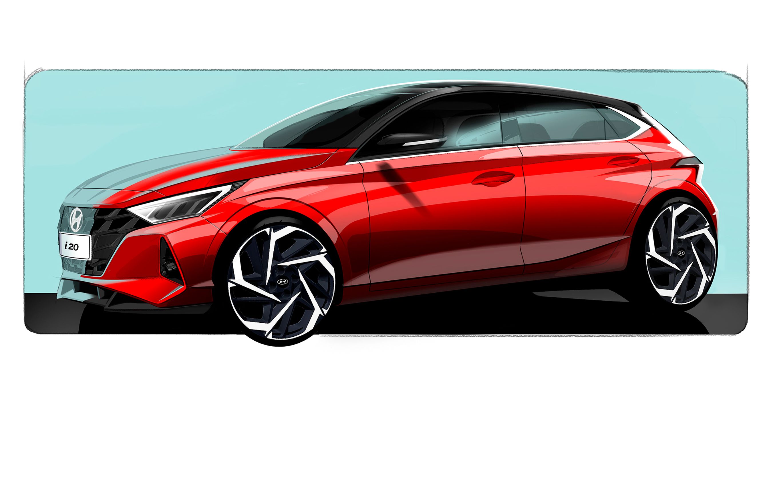 Skitse af den kommende Hyundai i20.