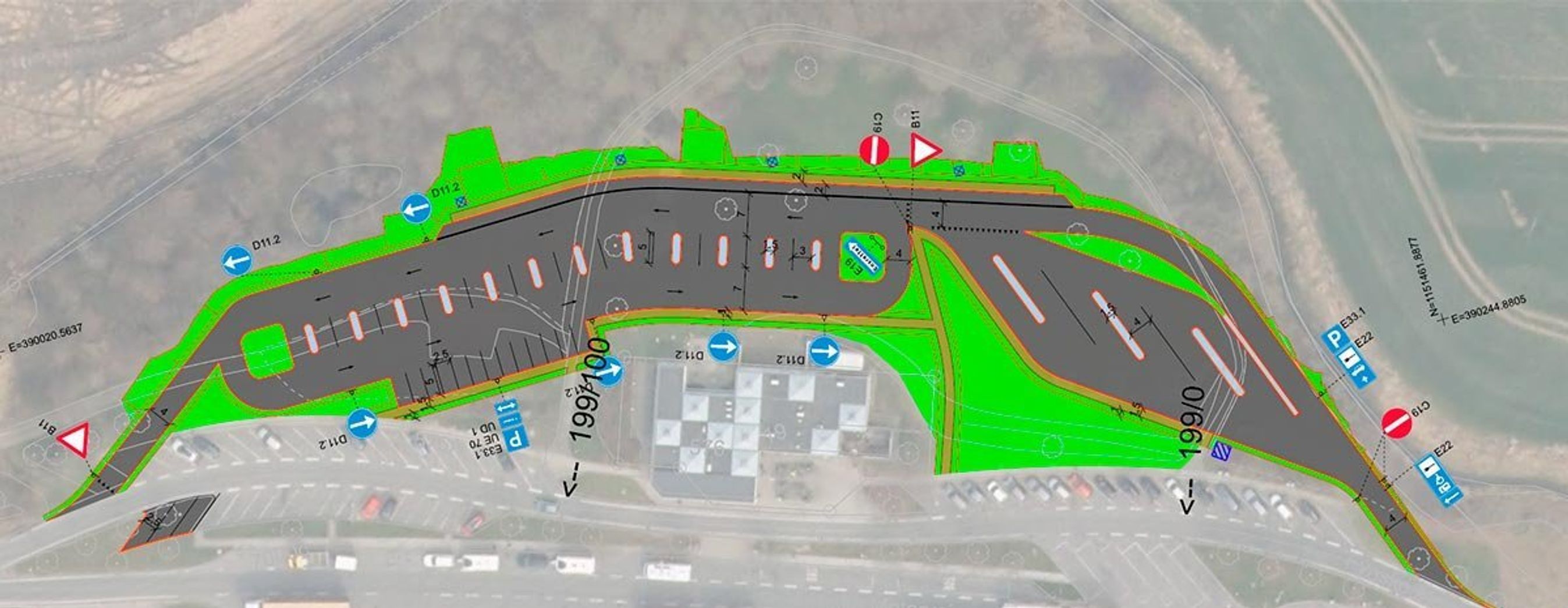 I foråret 2023 åbner fire ladeparker på motorvejsnettet. Sådan omtrent kommer ladeparken på Lillebælt Nord til at blive indrettet.