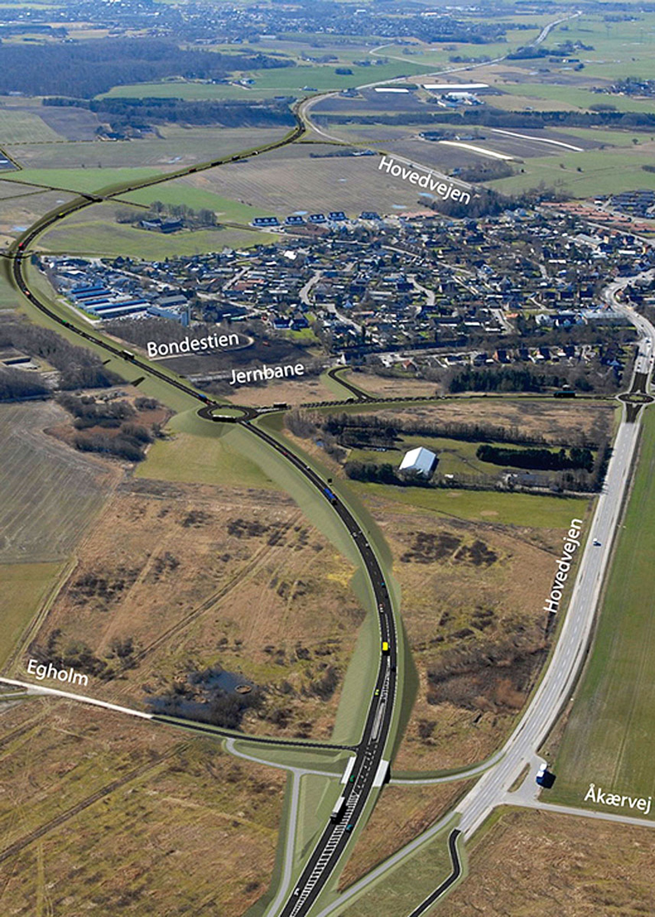 Omfartsvejen ved Gørløse er 3,5 km lang og går øst om byen. Her ses mod syd.