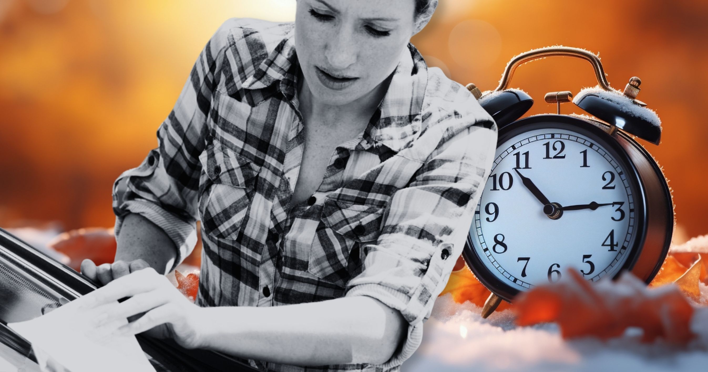 Person opdager p-afgift i forrude plus illustration af ur