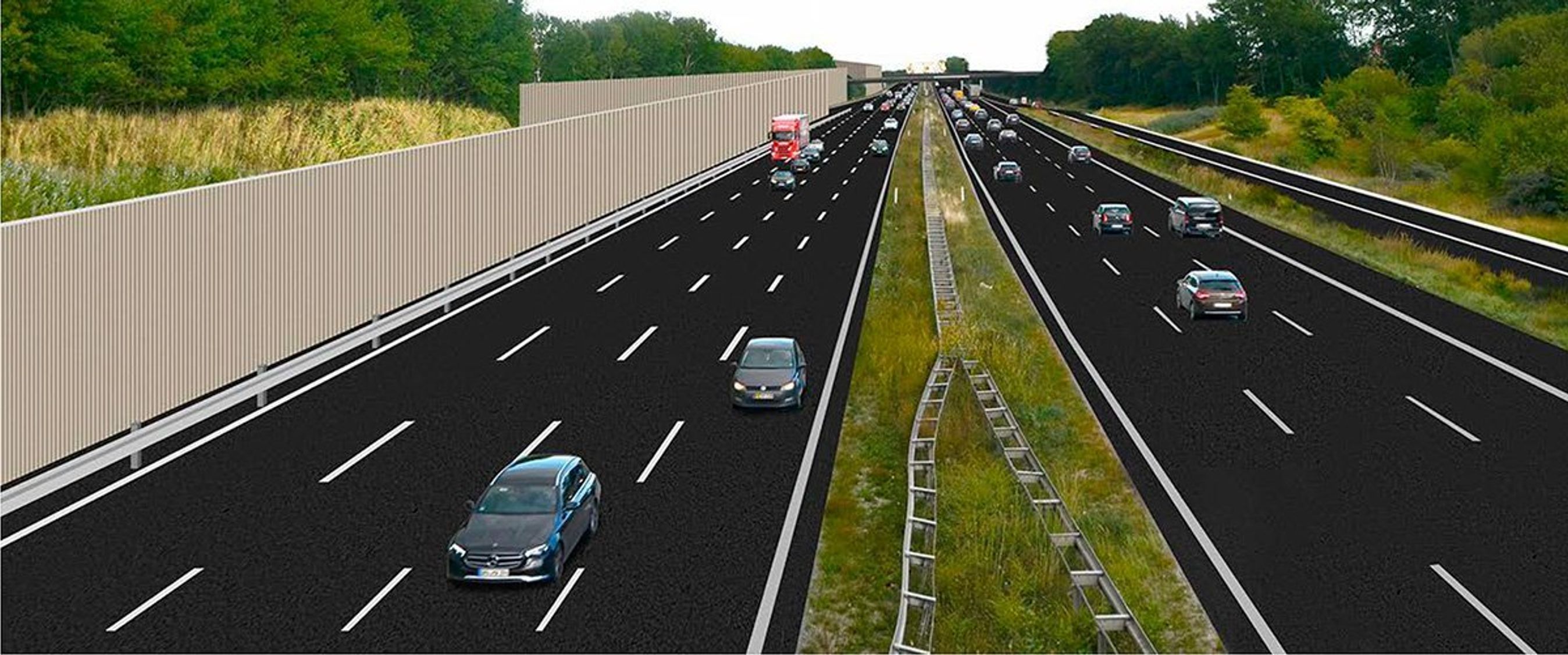 Computerfoto af den udvidede Amagermotorvejen.