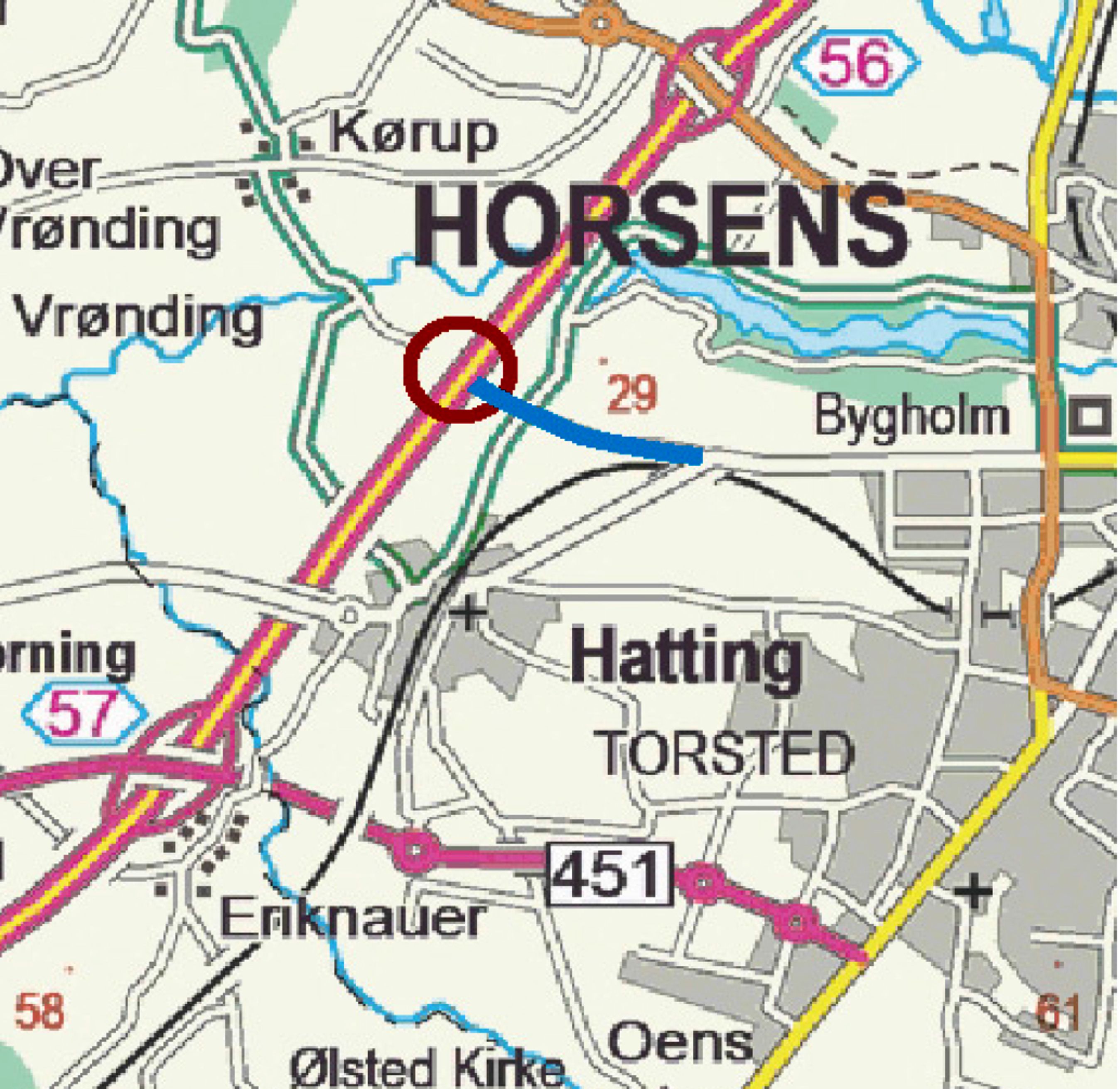 Syd for Horsens kommer der en ny til- og frakørsel. Samtidig anlægger Horsens Kommune to km ny vej, for at give forbindelse til motorvejen.