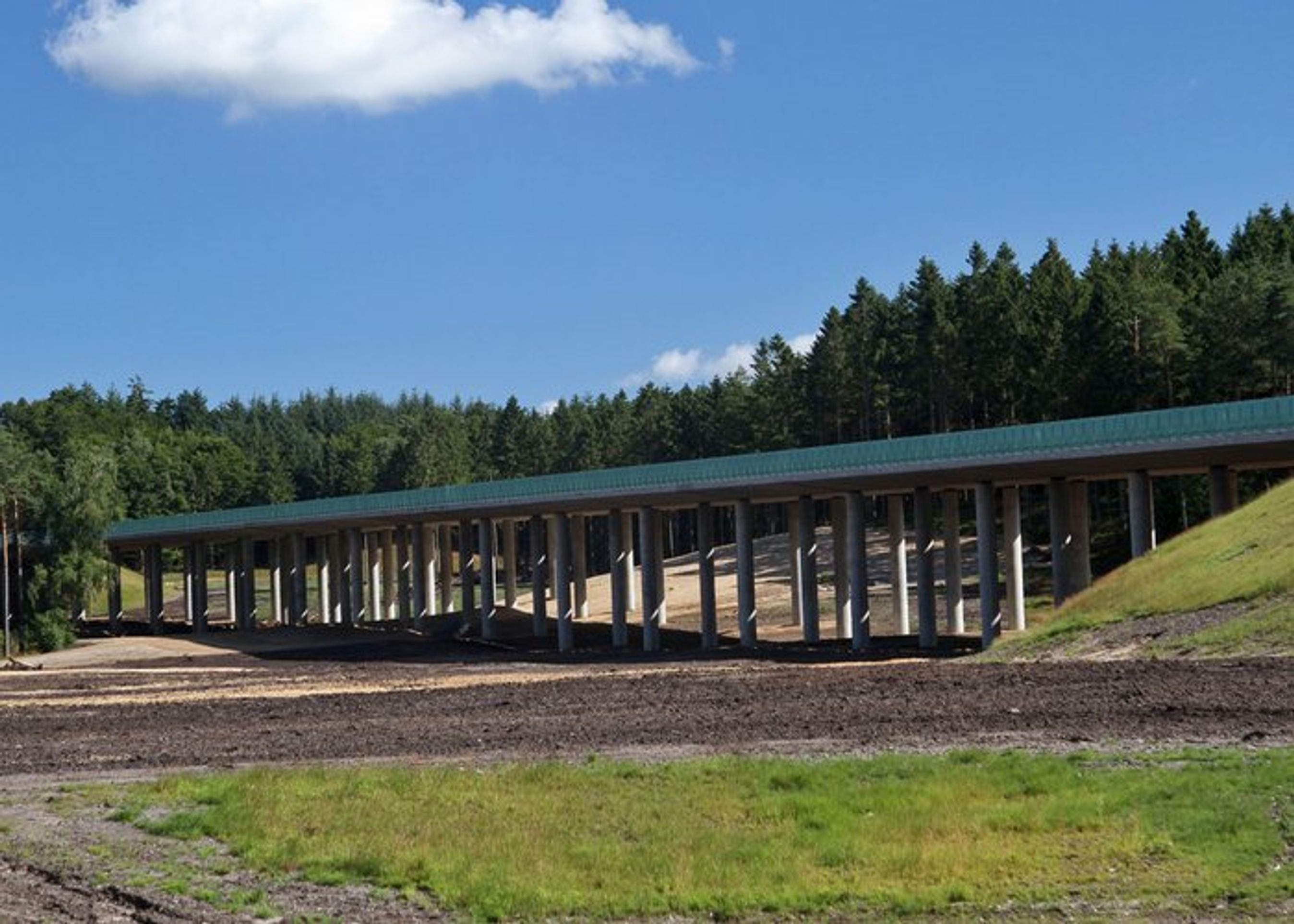 Den 500 meter lange landskabsbro, der bærer motorvejen ned mod Gudenådalen. Broens design kan dog ikke direkte nyedes fra motorvejen.