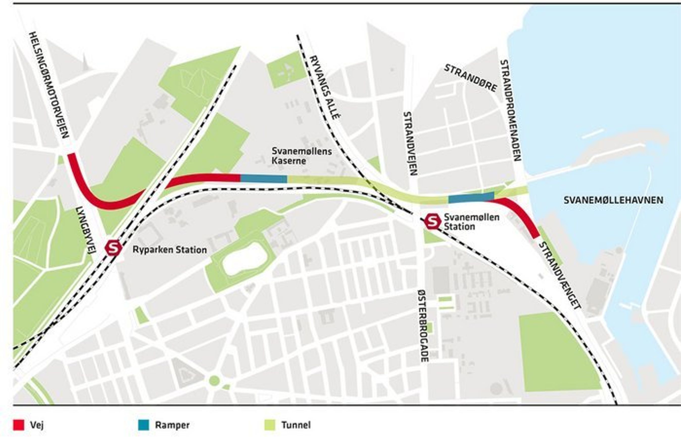 Kort over Nordhavnsvej.