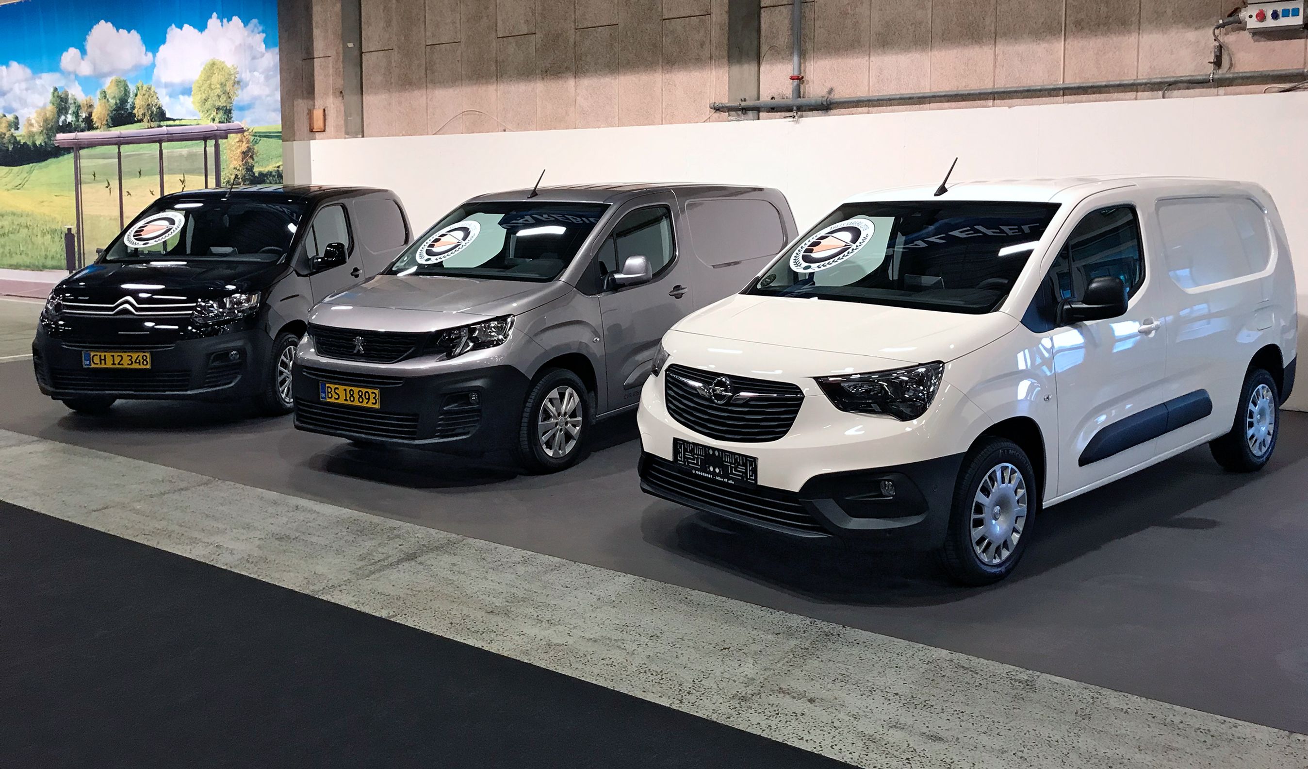 De tre vindere af Årets Varebil 2019, Citroën Berlingo, Peugeot Partner og Opel Combo.