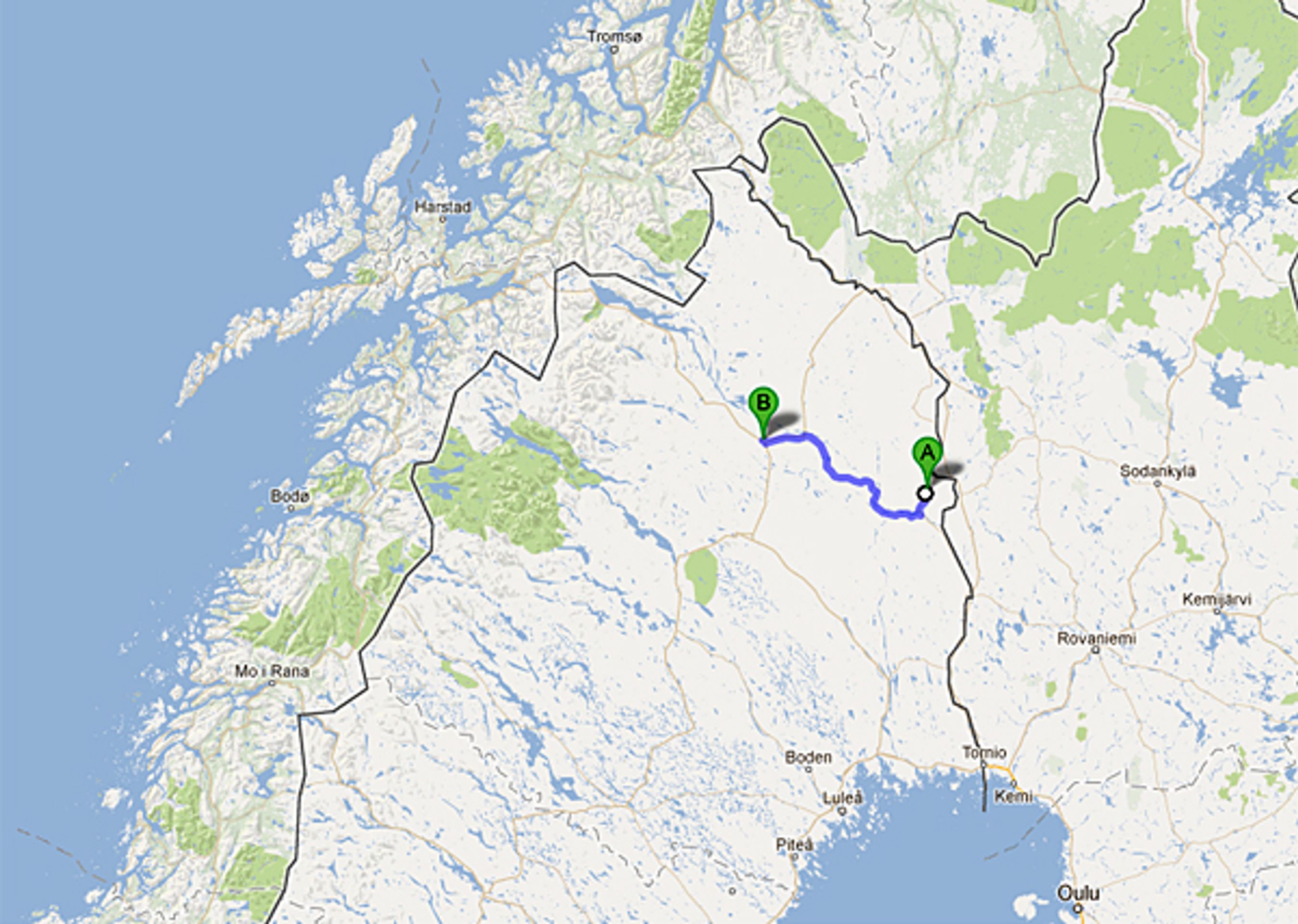 De 80 lastbiler skal køre ad en bestemt rute ad den 160 km lange strækning mellem Kaunisvaara i øst og Svappavaara i vest.