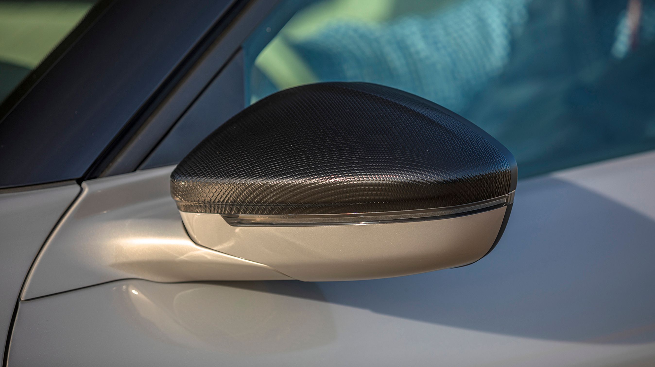 Både tag og sidespejle fås med en særlig overflade, der ligner en mellemting mellem læder og gammeldags vinyl. Bemærk de små DS-logoer i mønstret.