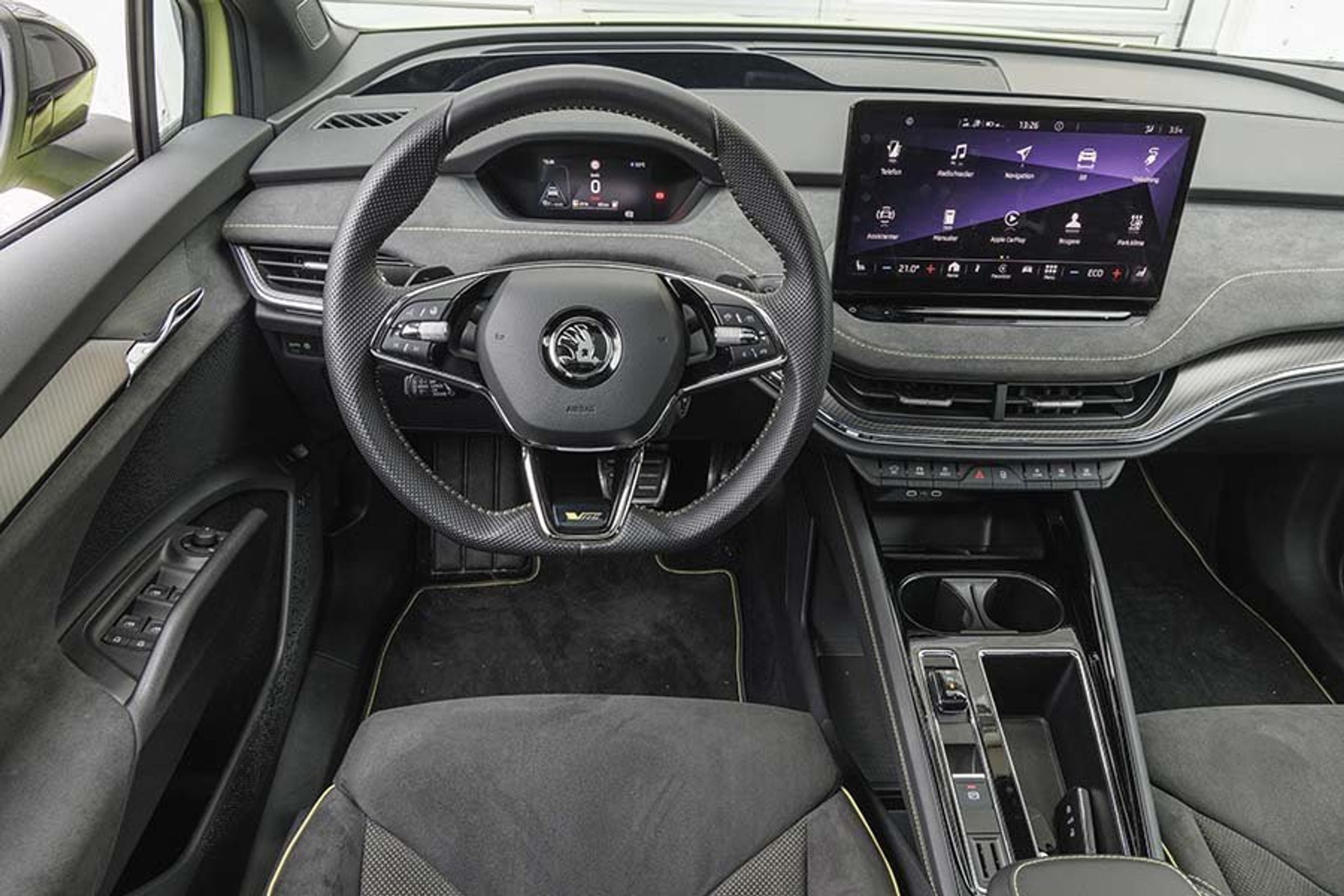 Vi ser ind i kabinen på Skoda Enyaq Coupé