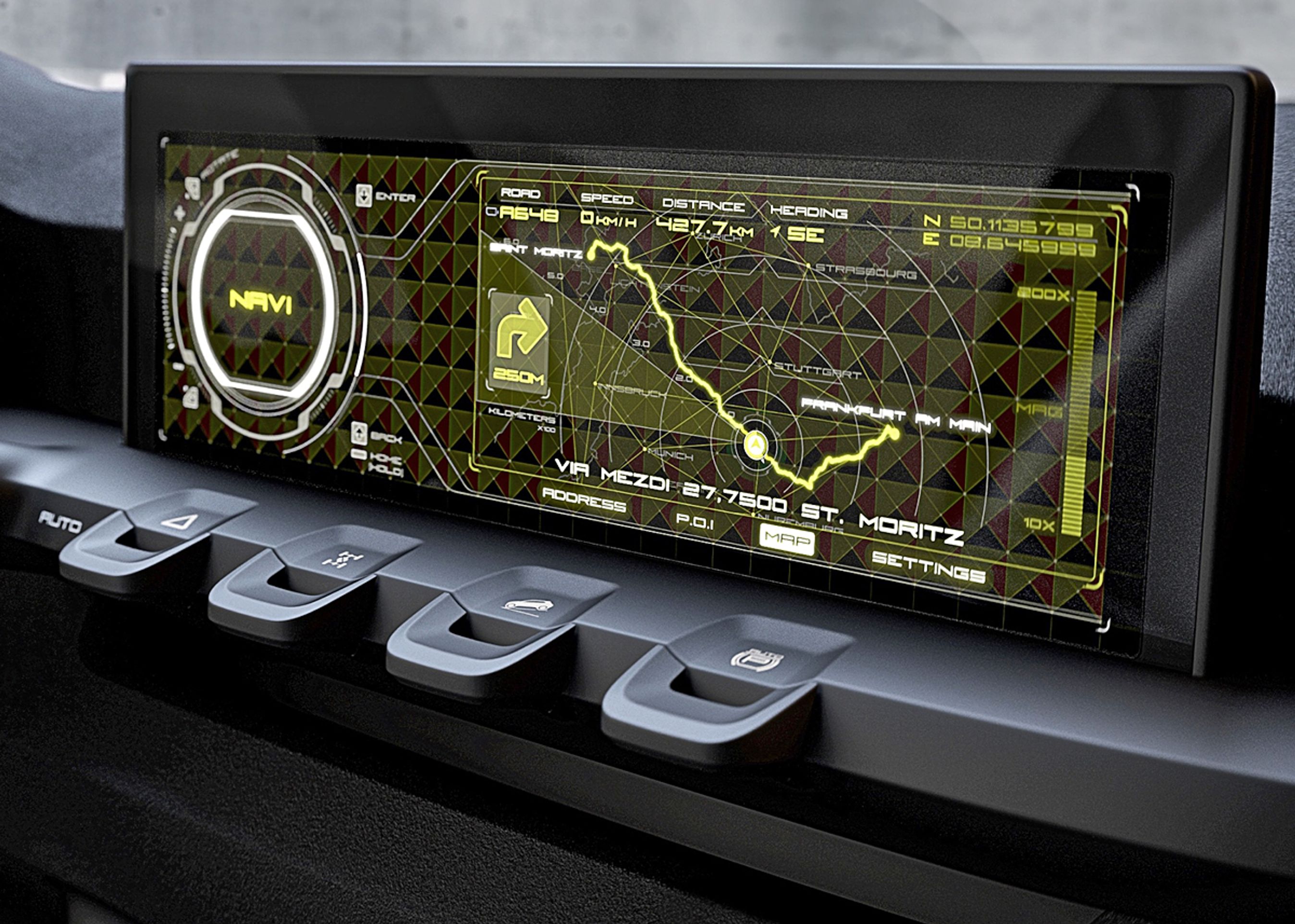 Skærmen i midterkonsollen virker en anelse futuristisk, men den særlige type knapper nedenunder skal vi nok se i produktionsbilen.