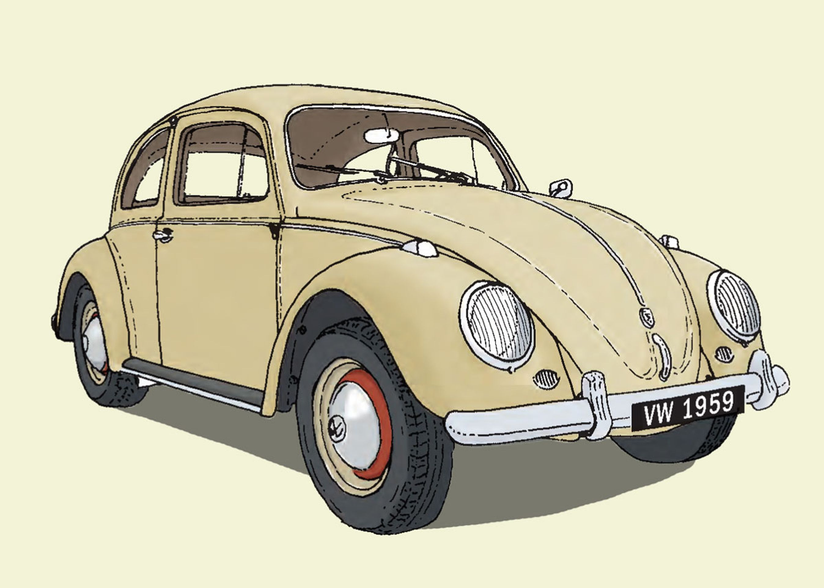 Den afbillede VW Beetle er en 1200 De Luxe fra 1959. Den har firecylindret boksemotor på 1.192 kubikcentimeter. Ydelse 30 hk og topfart 110 km/t.