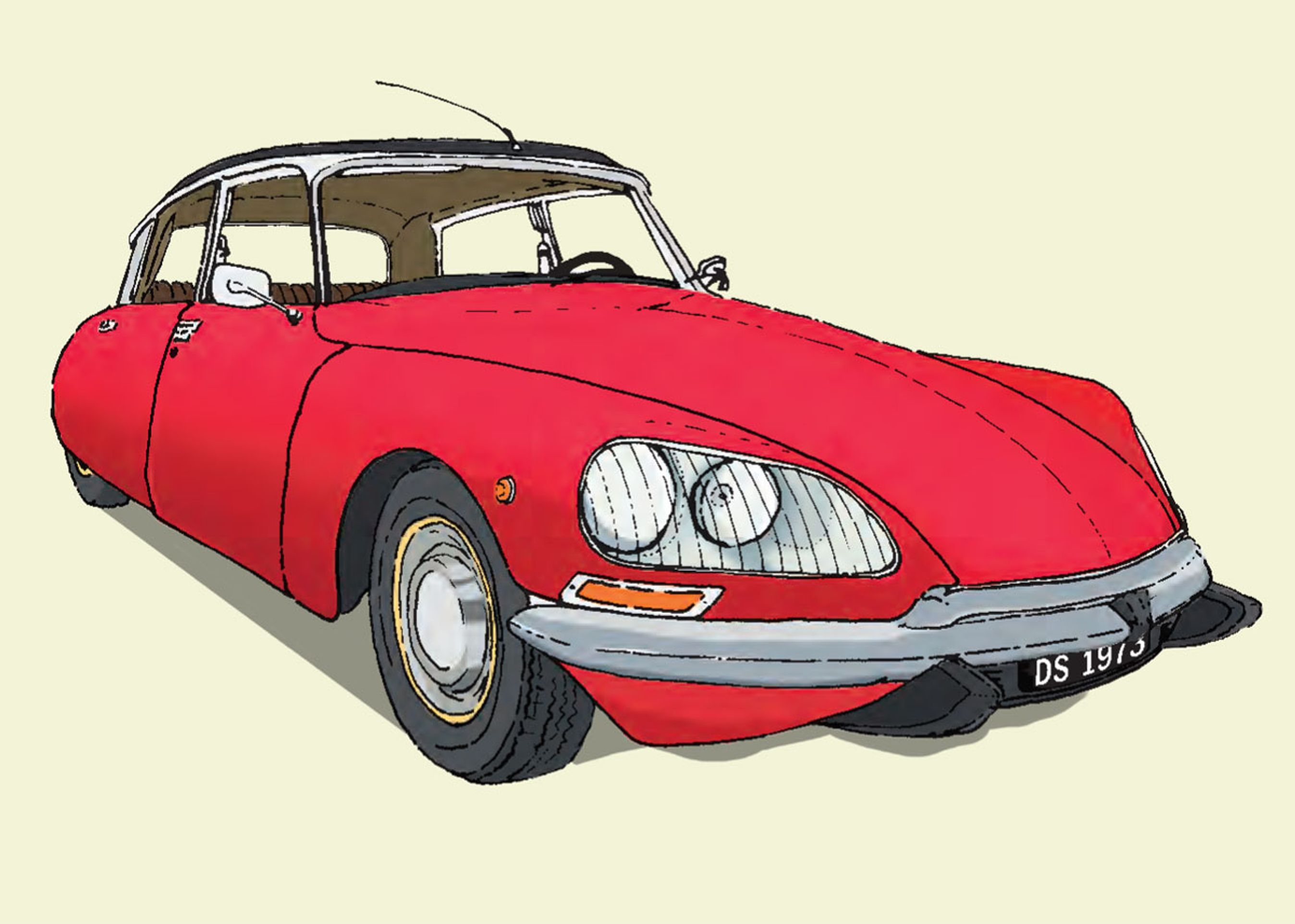 Citroën DS-modellen er en DS21 Pallas fra 1973. Motoren er en firecylindret på 2.175 kubikcentimeter. Effekt 109 hk og topfart 188 km/t.