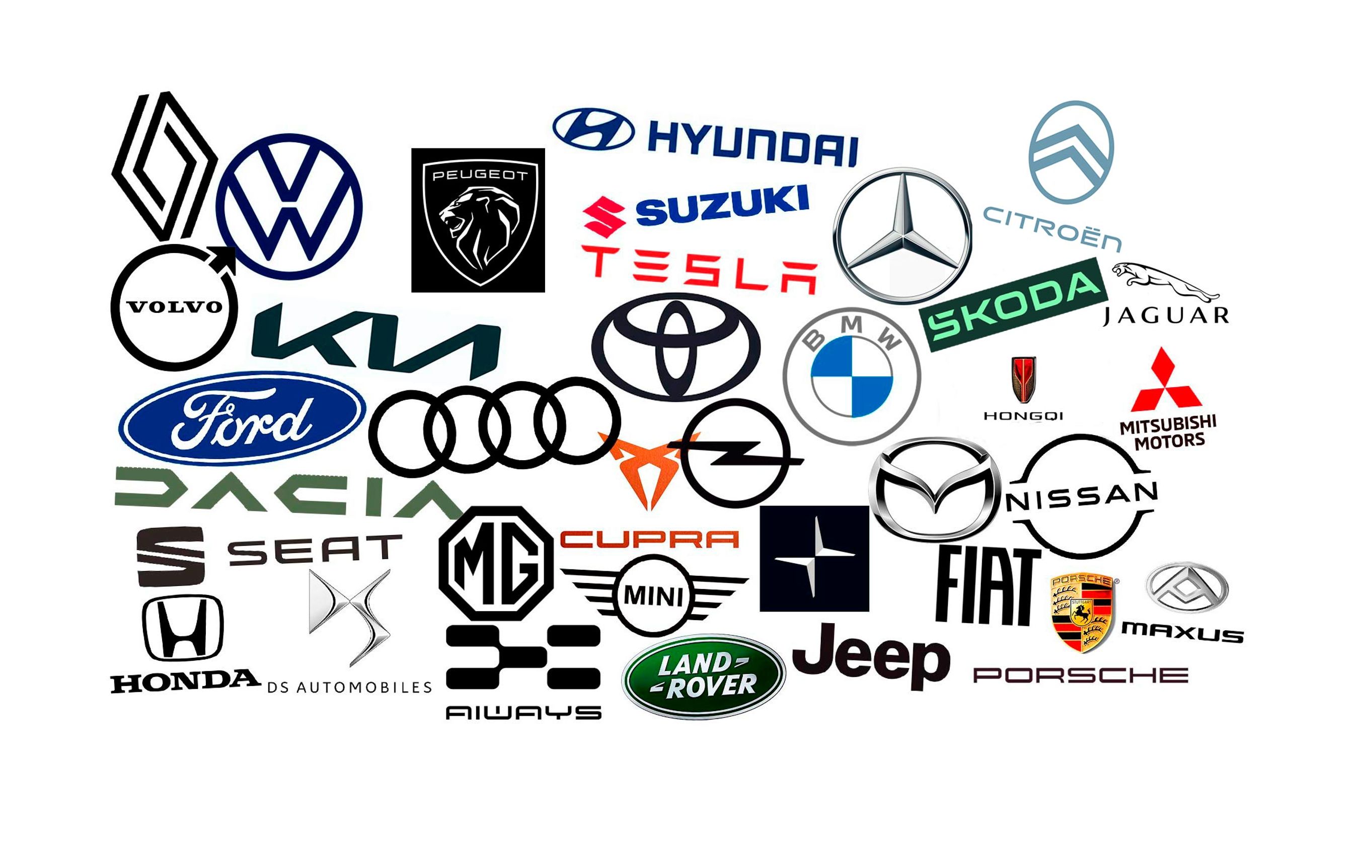 Logoer for mange bilmærker.