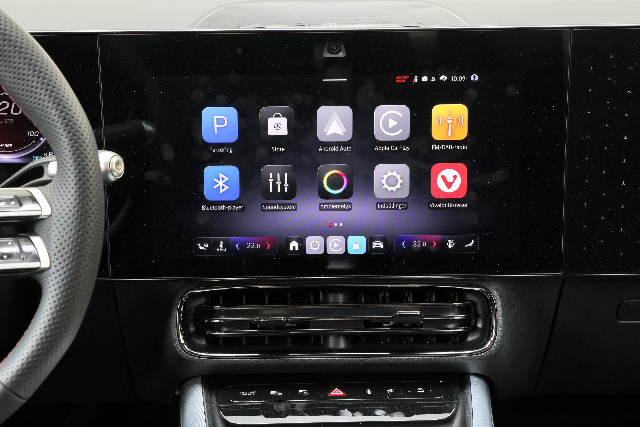 Touchskærmen i en Mercedes-Benz CLA.