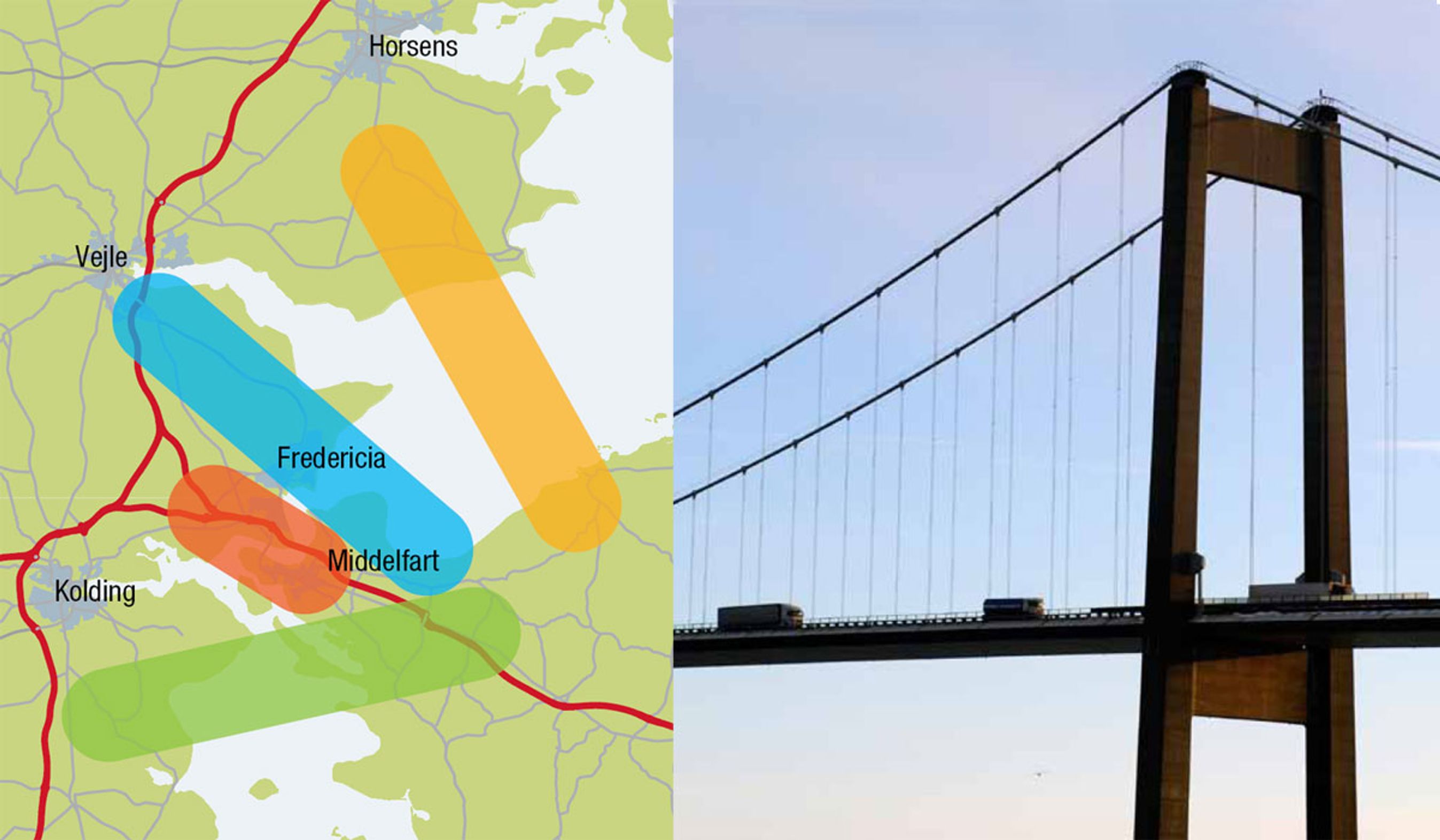 Der er i grove træk fire mulige måder at anlægge en ny Lilelbæltsbro på.
